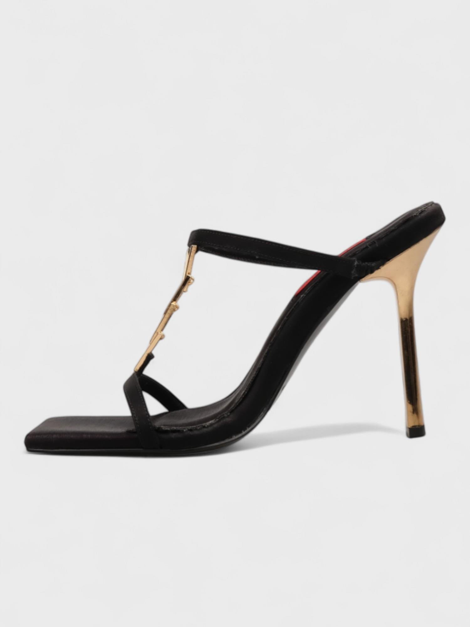 Kadın Topuklu Terlik - Yazlık (574 5685) - Siyah Parlak Saten