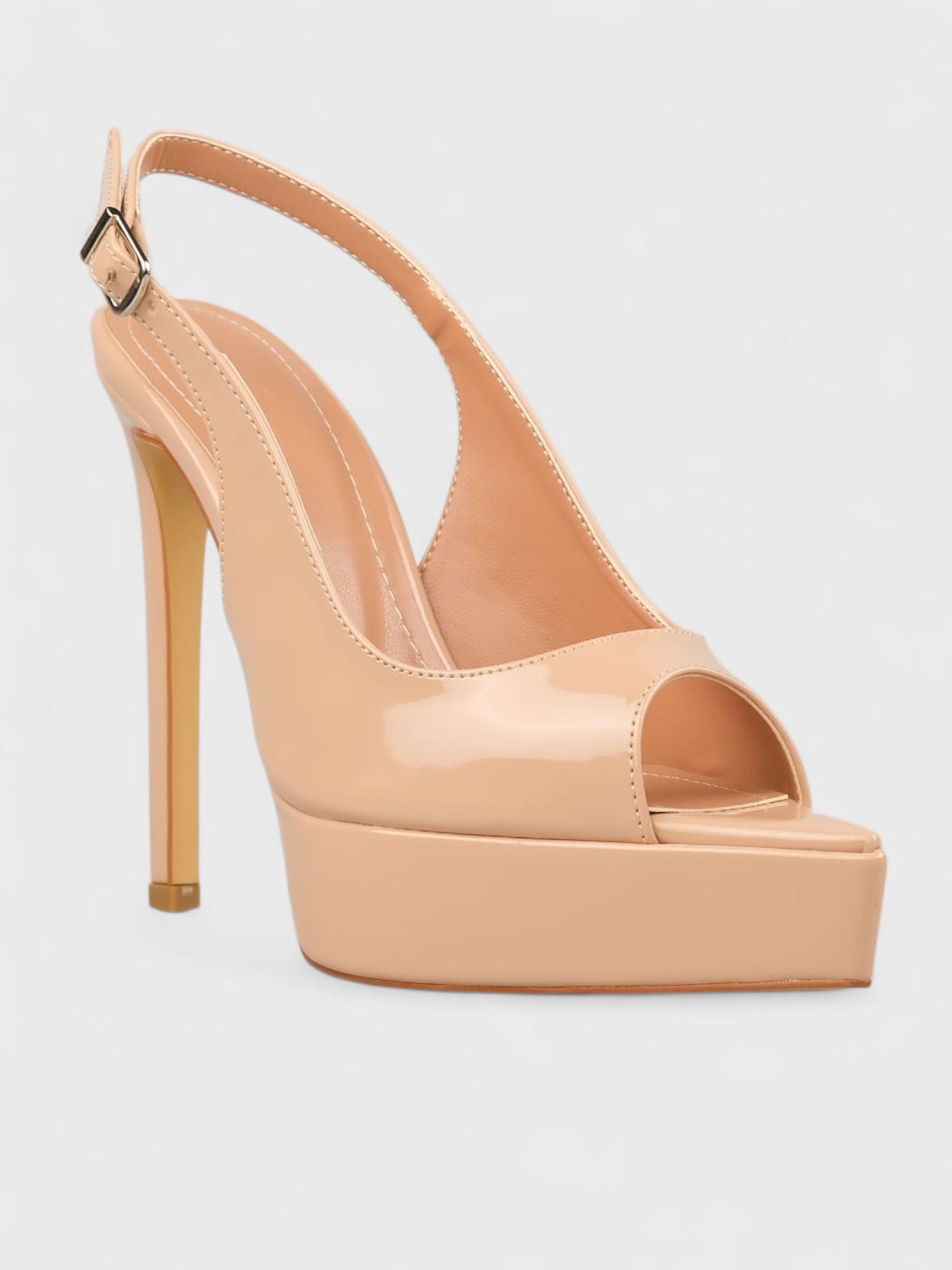 Kadın Yazlık 11cm İnceAçık Topuklu Ayakkabı - 233 2678 - Nude Rugan