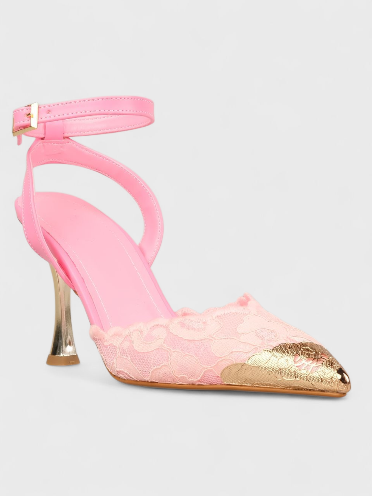 Kadın Yazlık 11cm İnceAçık Topuklu Ayakkabı - 230 0124 - Pembe Dantel