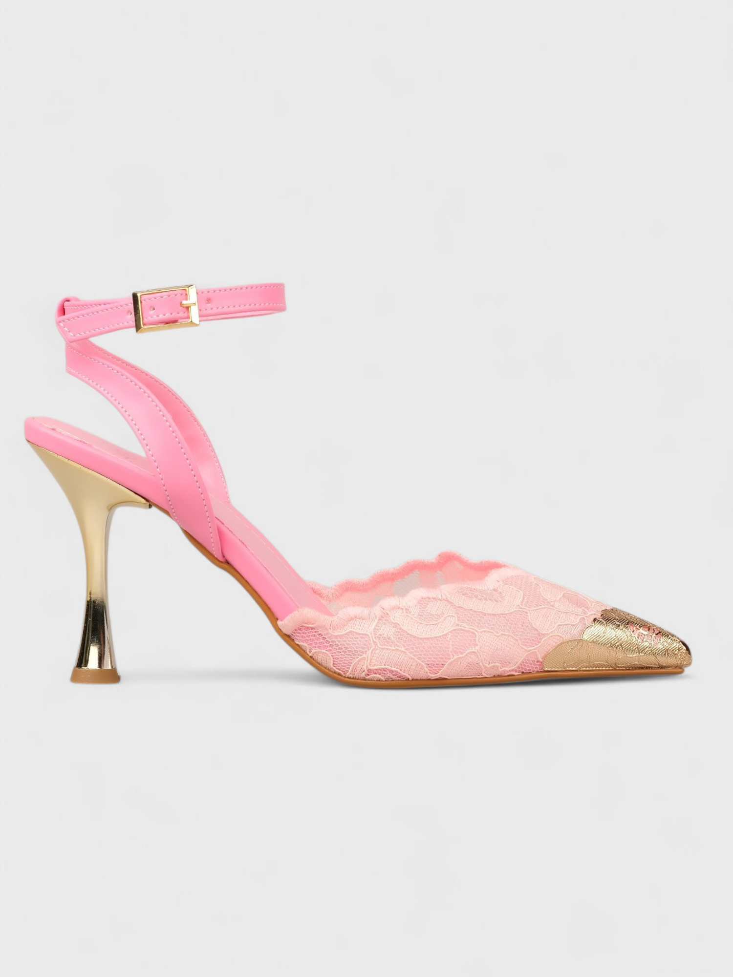 Kadın Yazlık 11cm İnceAçık Topuklu Ayakkabı - 230 0124 - Pembe Dantel