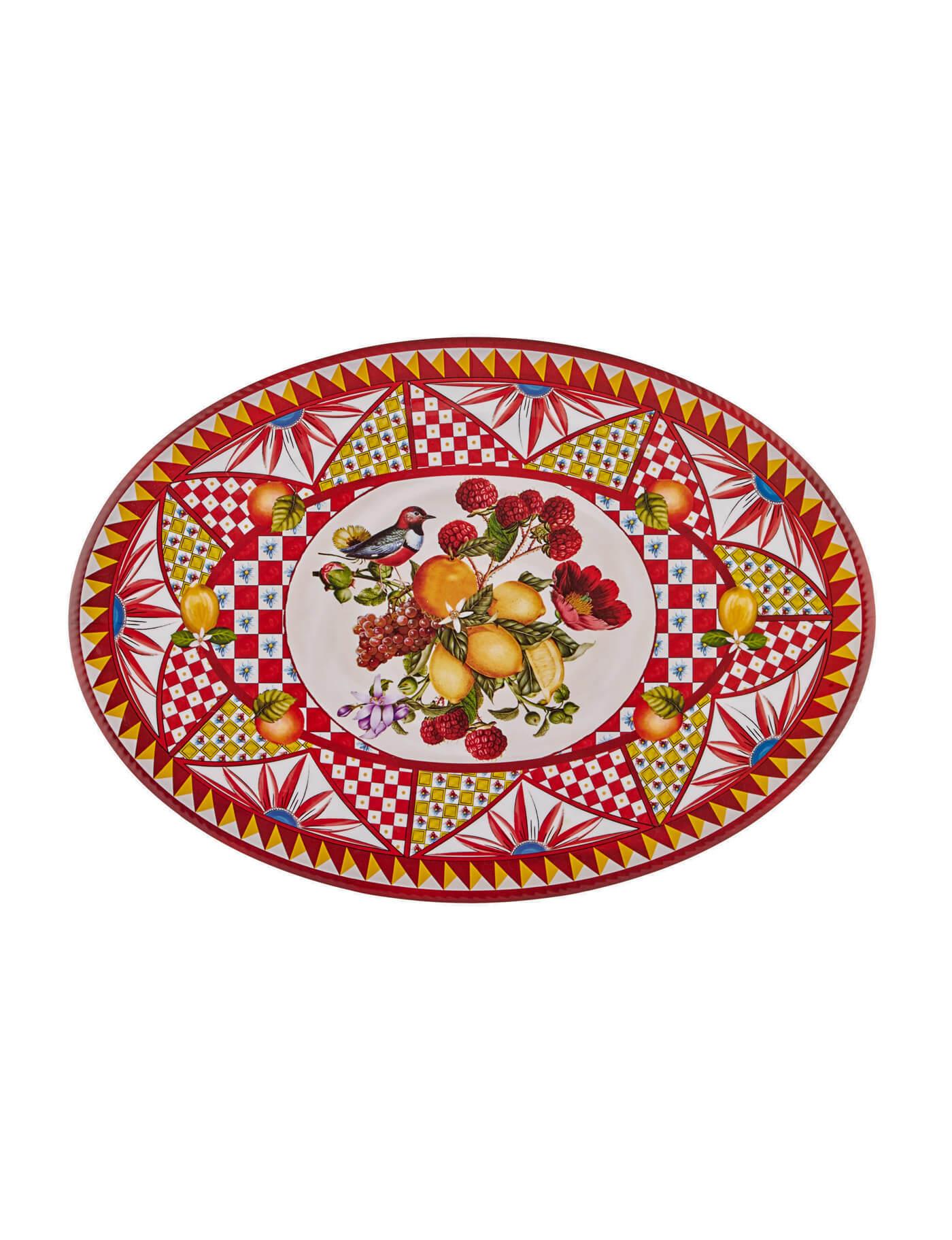 Chiara AlessiChiara Alessi Portofino Kırmızı Meyveli Oval Tabak 50cm | Karabaş Home
