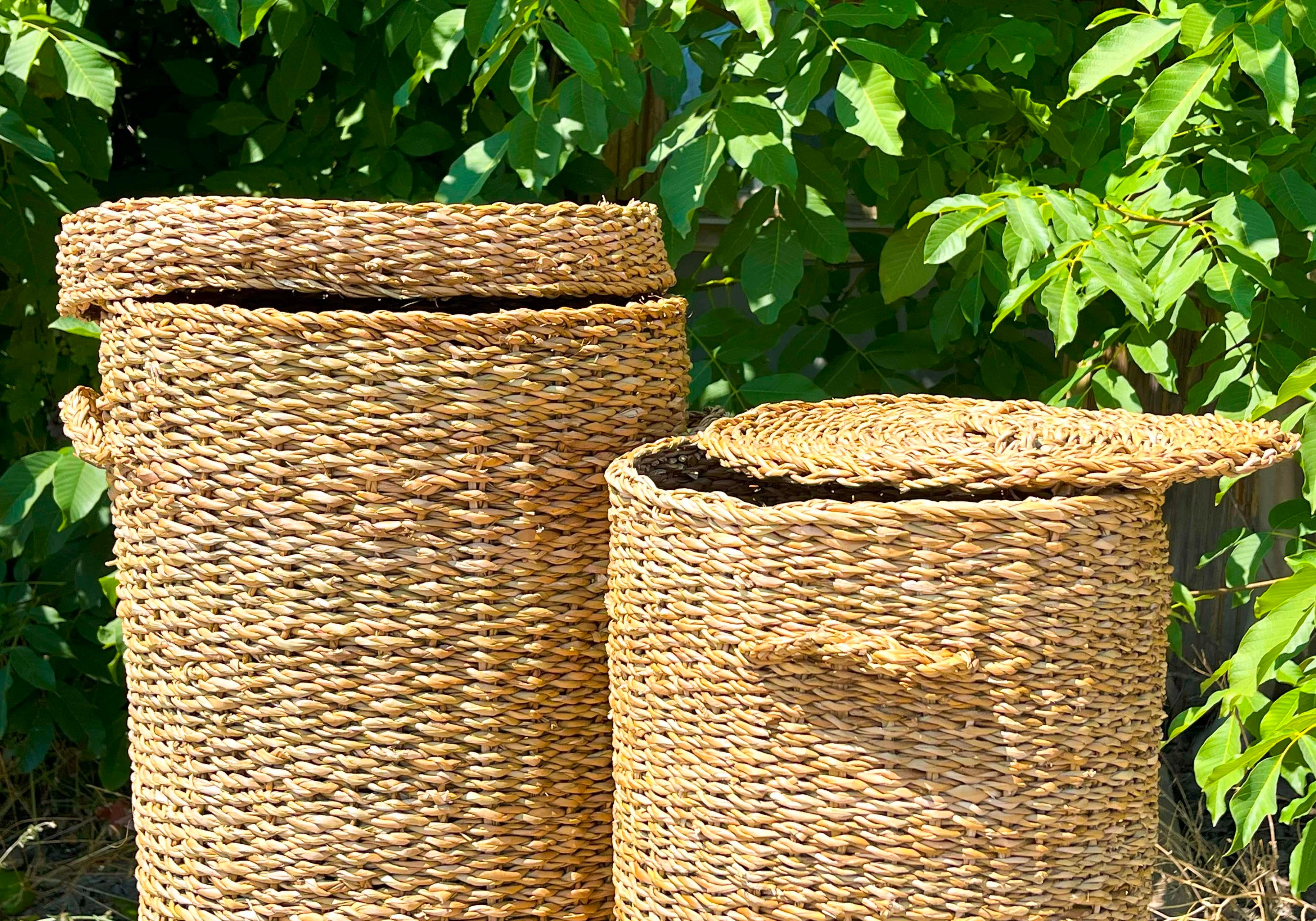 DS CasaDS Casa Hasır Yuvarlak Kapaklı Çamaşır Sepeti 2li Set | Karabaş Home
