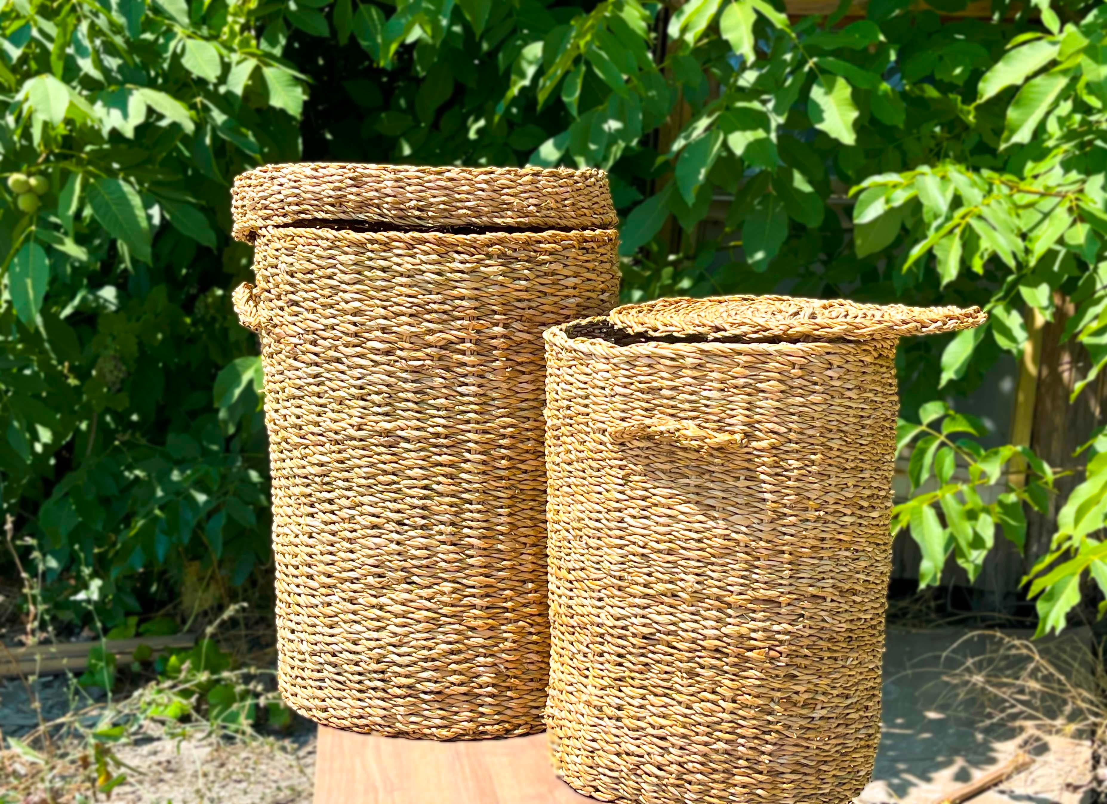 DS CasaDS Casa Hasır Yuvarlak Kapaklı Çamaşır Sepeti 2li Set | Karabaş Home
