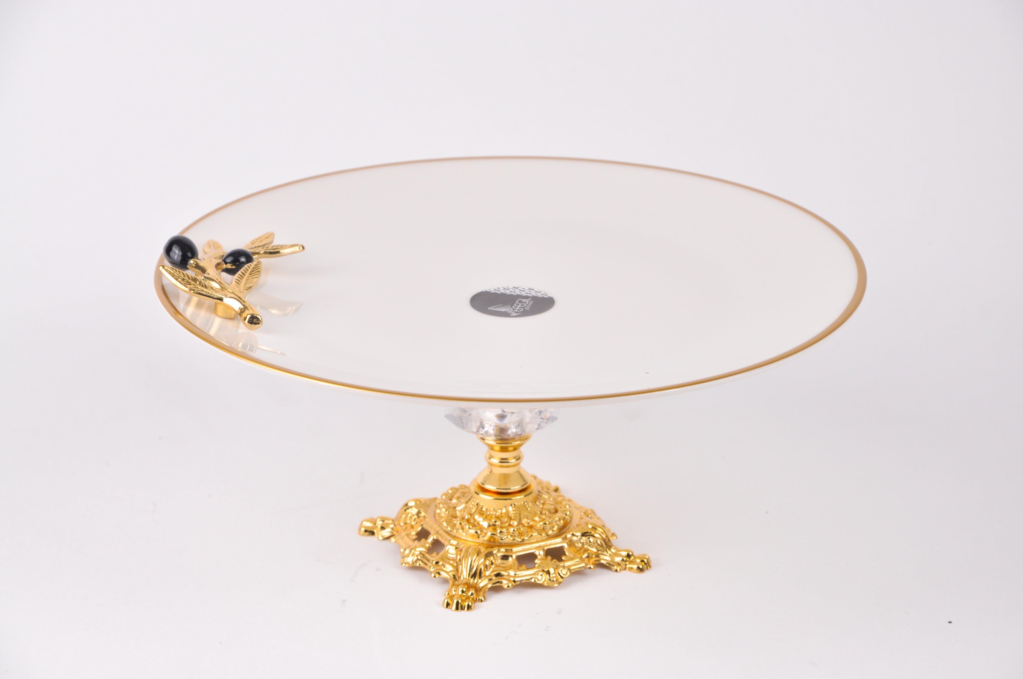 EFEGİLEfegil Oliva Siyah-Gold Yaldızlı Porselen 25cm Sunumluk Ayaklı 25x25x6cm | Karabaş Home
