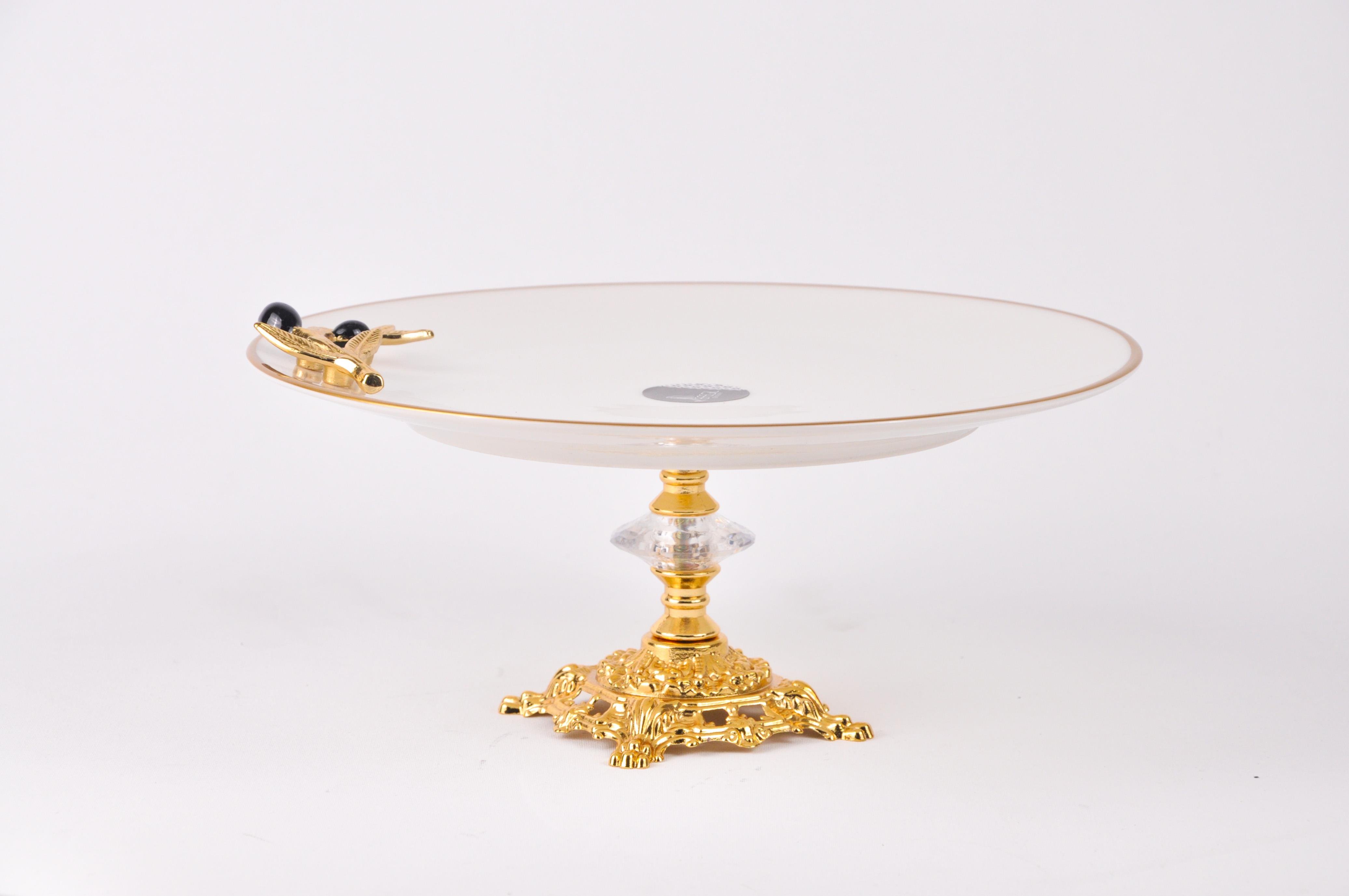 EFEGİLEfegil Oliva Siyah-Gold Yaldızlı Porselen 25cm Sunumluk Ayaklı 25x25x6cm | Karabaş Home
