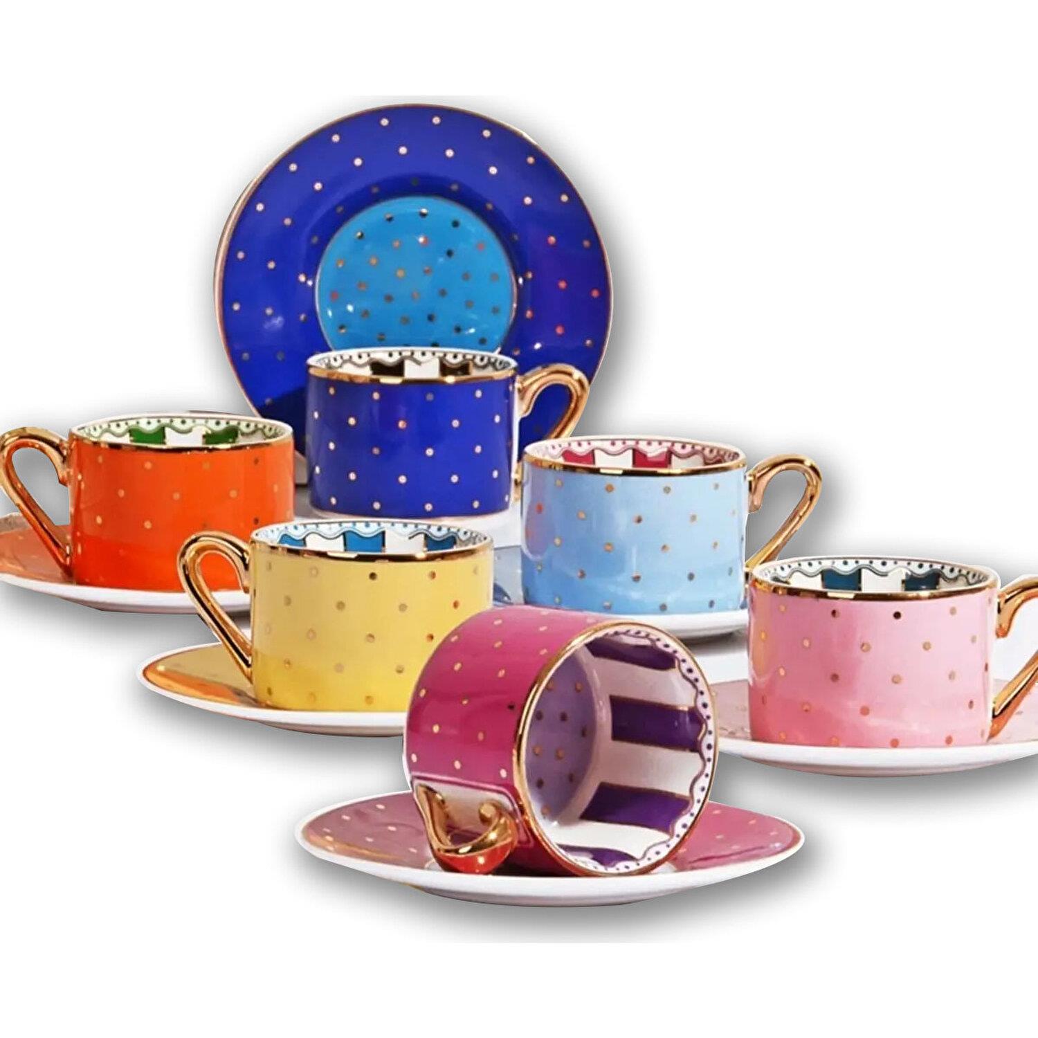 KosovaKosova Bone China 6lı Fincan 90cc - Nokta Çizgili | Karabaş Home
