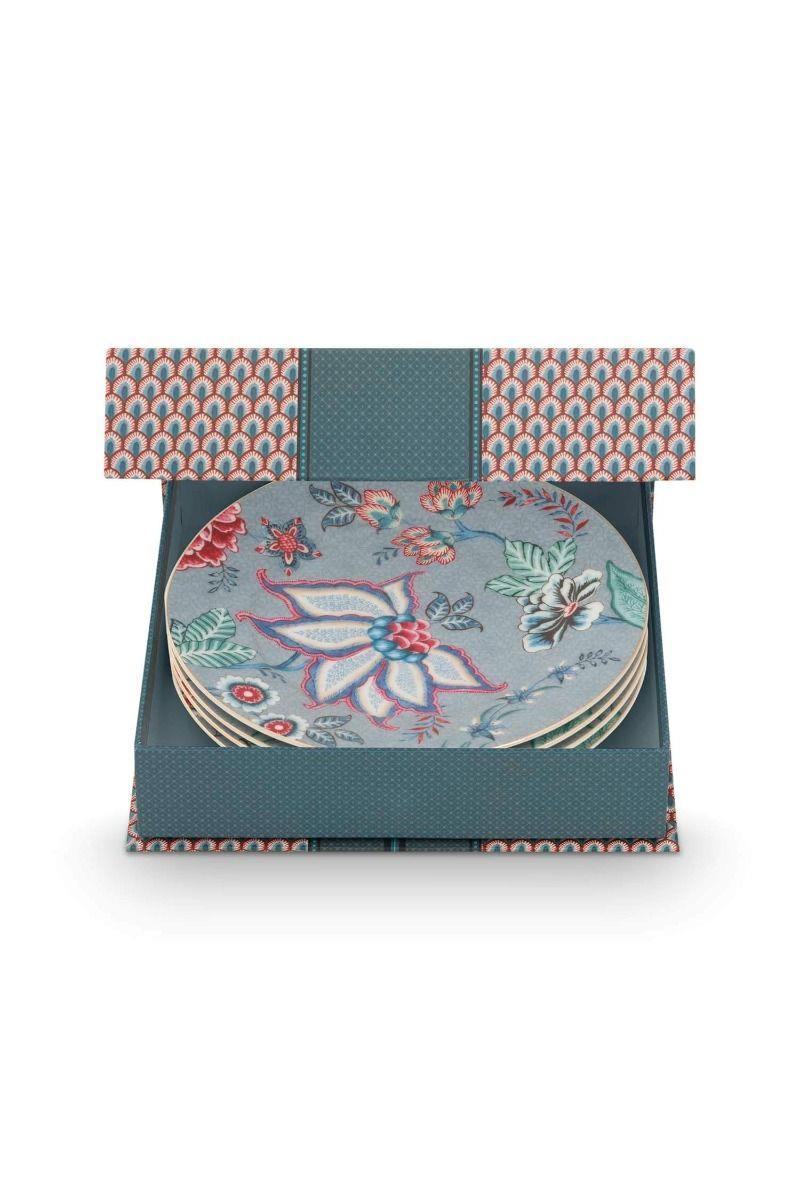 PIP STUDIO-51001390-Flower Festival Mavi 4 'lü Tabak Seti 17 cm
