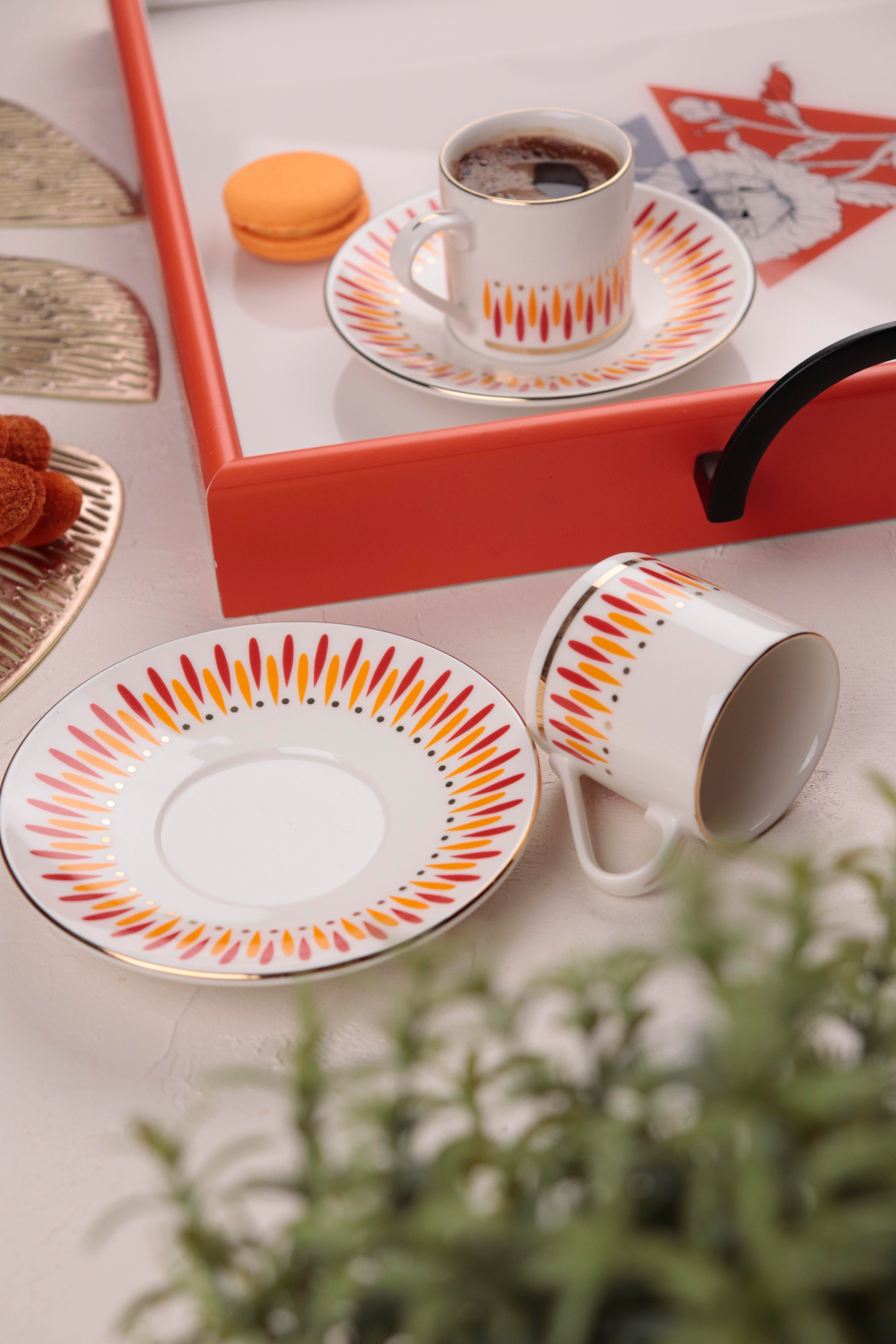 PorserPorser Palm Turuncu Kahve Fincan Takımı 2 Kişilik 4 Parça | Karabaş Home
