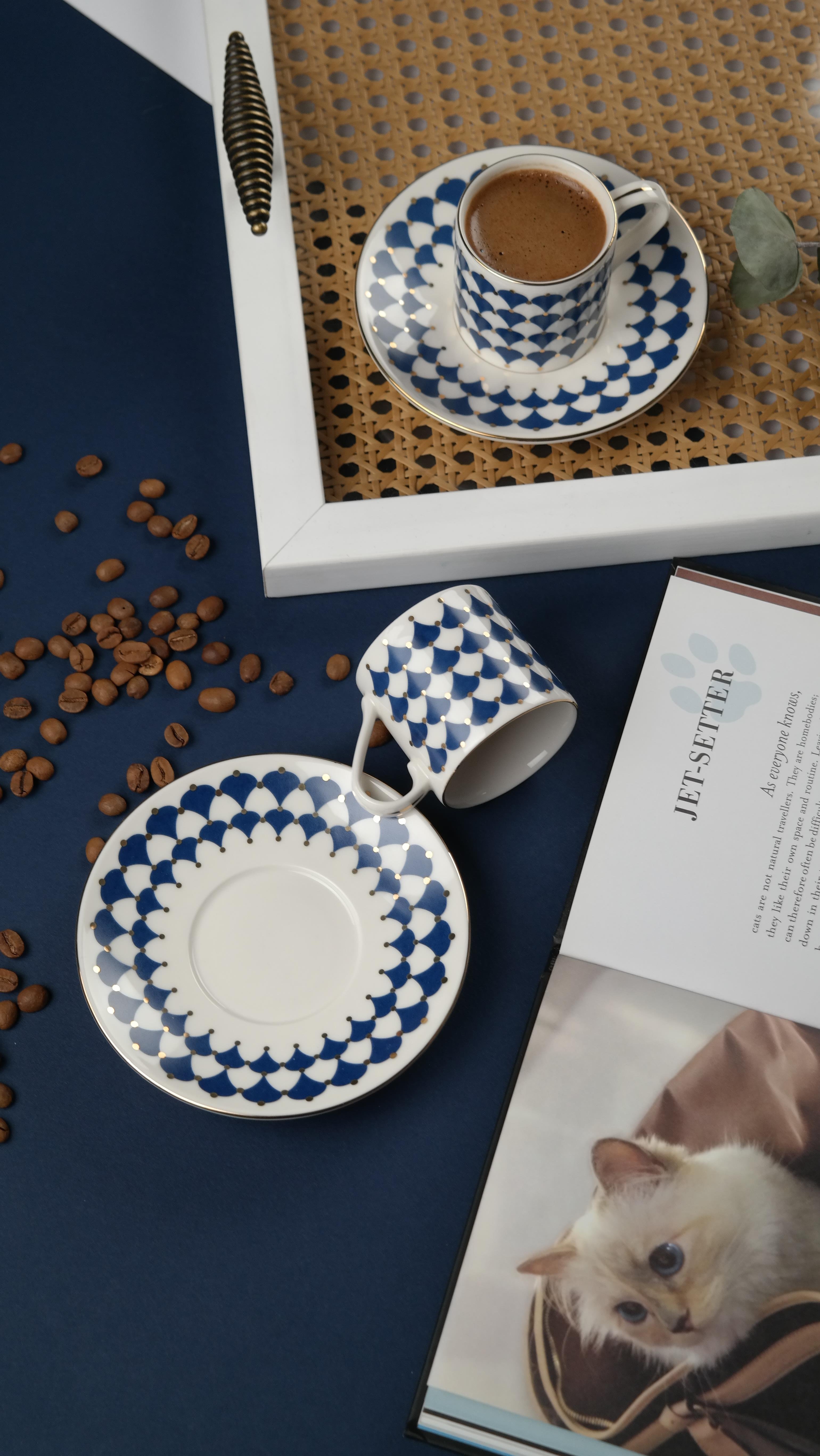 PorserPorser Peyda Koyu Mavi Kahve Fincan Takımı 2 Kişilik 4 Parça | Karabaş Home
