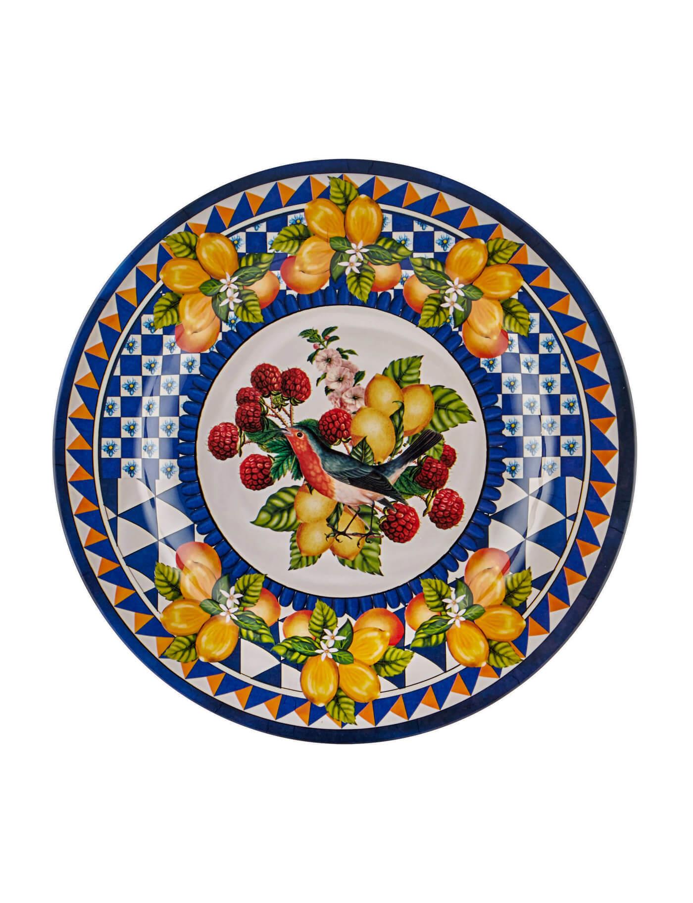 CHIARA ALESSIPORTOFİNO MAVİ MEYVELİ YEMEK TABAĞI 28 CM | Karabaş Home
