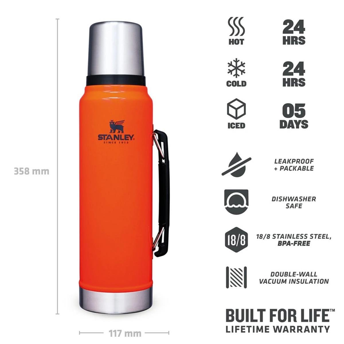 STANLEY-10-08266-032-STAN 1.1QT CLASSIC VAC BTL BLAZE ORANGE EU-1