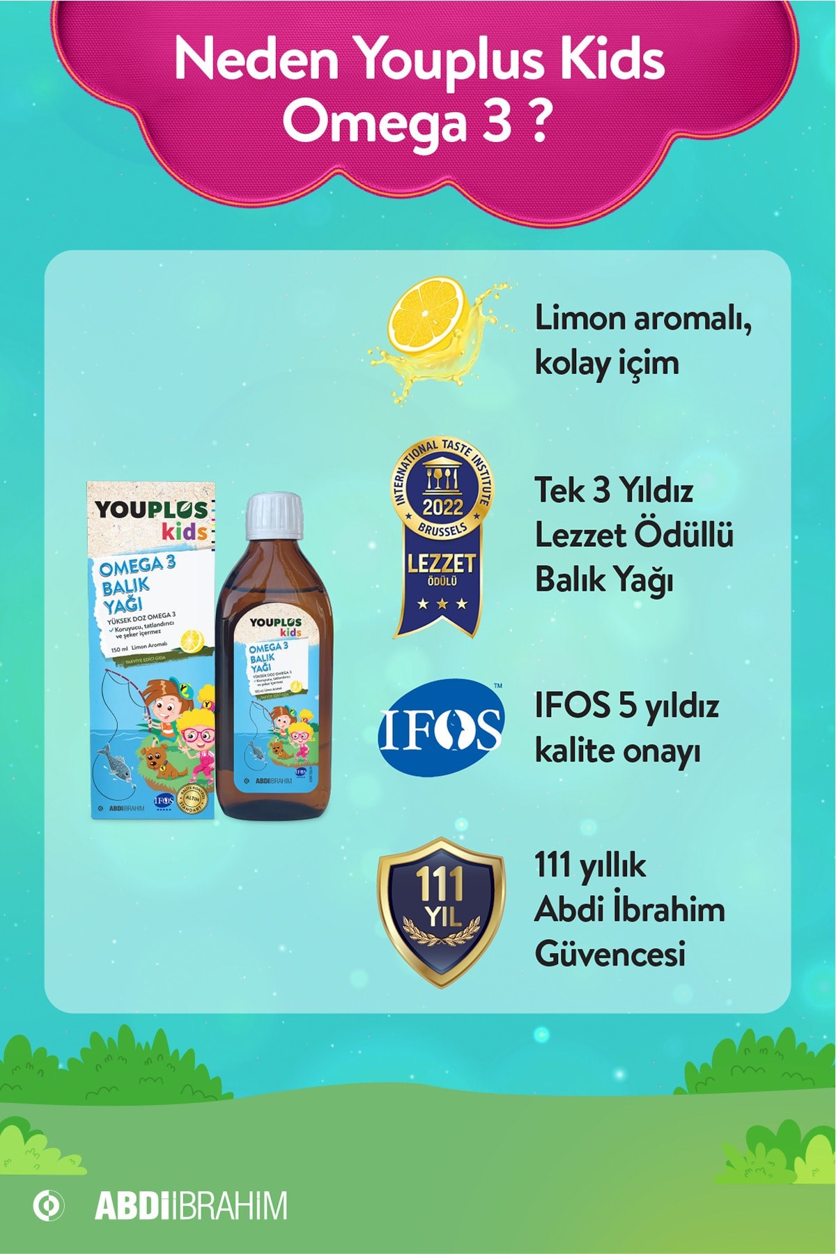 ABDİ İBRAHİMÇOCUKLAR İÇİN BESİN TAKVİYELERİYouplus Kids Omega-3 150 ml