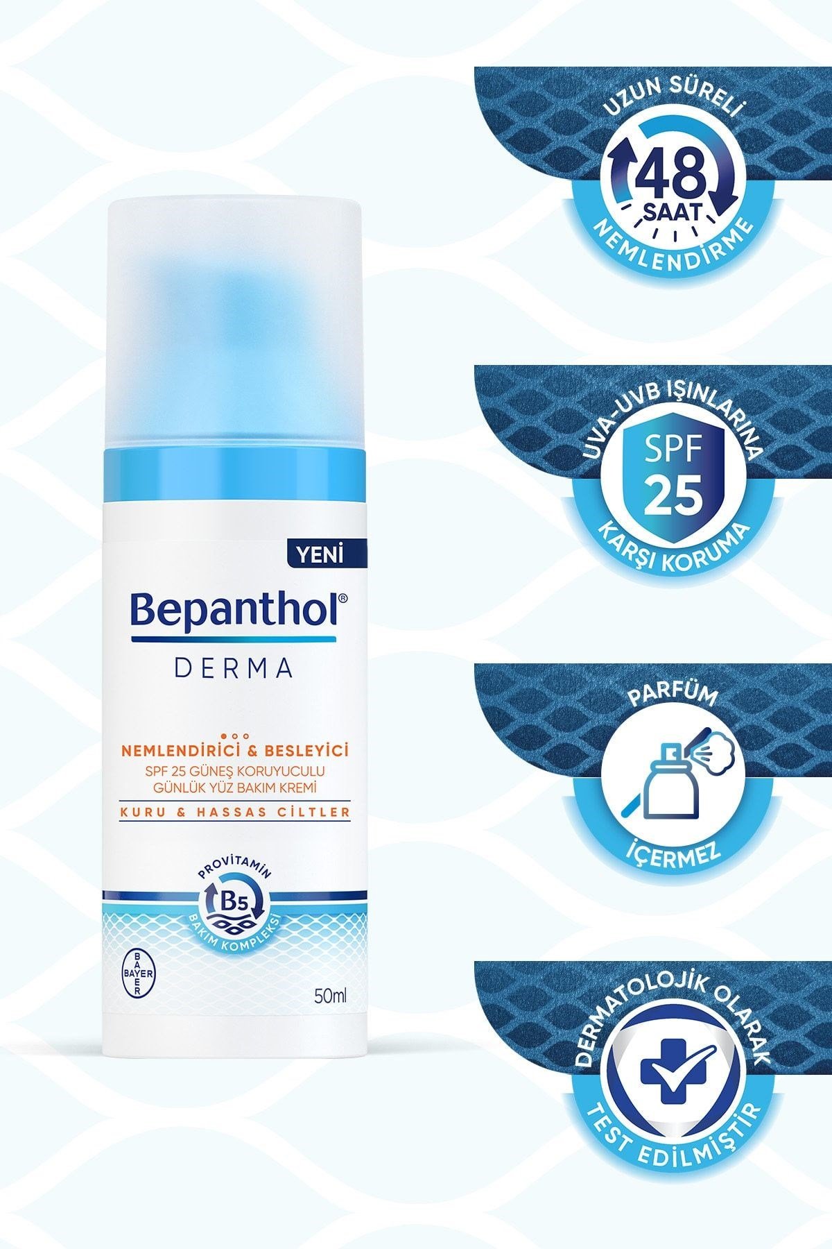 BAYERNEMLENDİRİCİLERBepanthol Derma Nemlendirici & Besleyici SPF25 Günlük Yüz Bakım Kremi 50 ml