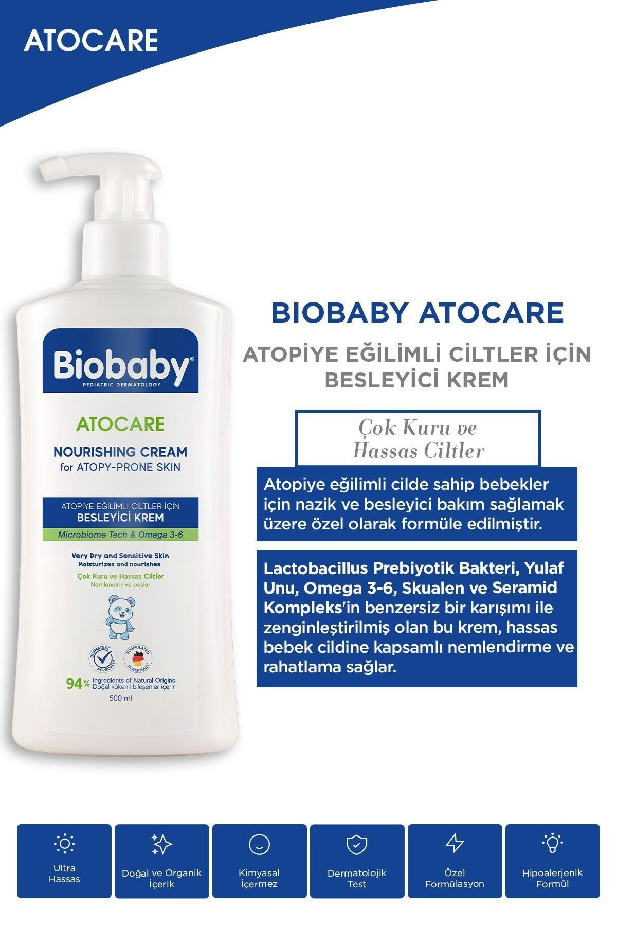 BIOBABYNEMLENDİRİCİLERBiobaby Atocare Besleyici Krem 500 ml