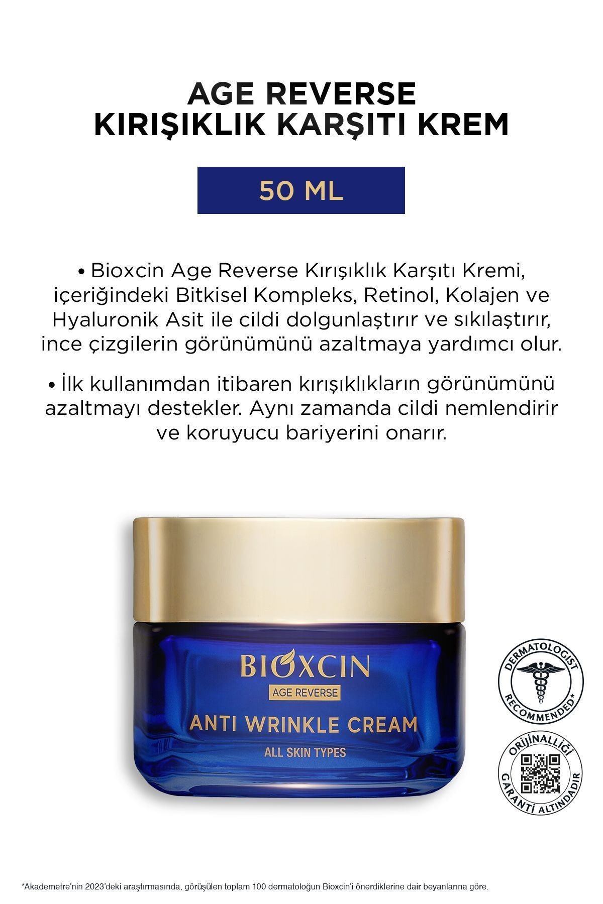 BİOXCİNNEMLENDİRİCİLERBioxcin Age Reverse Kırışıklık Karşıtı Krem 50 ml