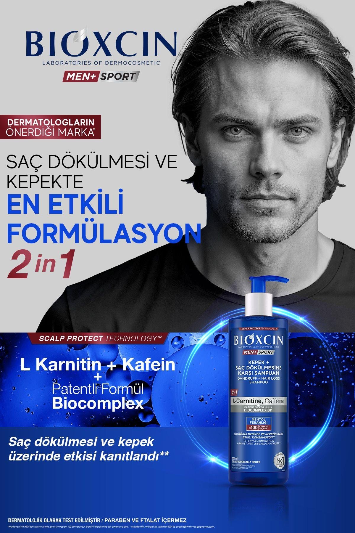 BİOXCİNŞAMPUANLARBioxcin Men+ Sport Kepek ve Saç Dökülmesine Karşı Şampuan 500 ml