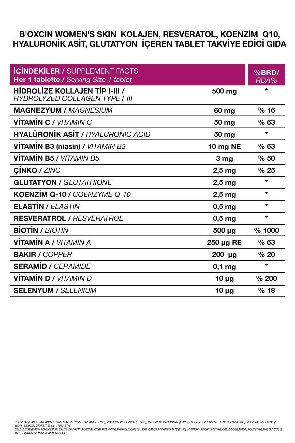BİOXCİNVİTAMİN-MİNERALLERBioxcin Women's Skin 30 Tablet