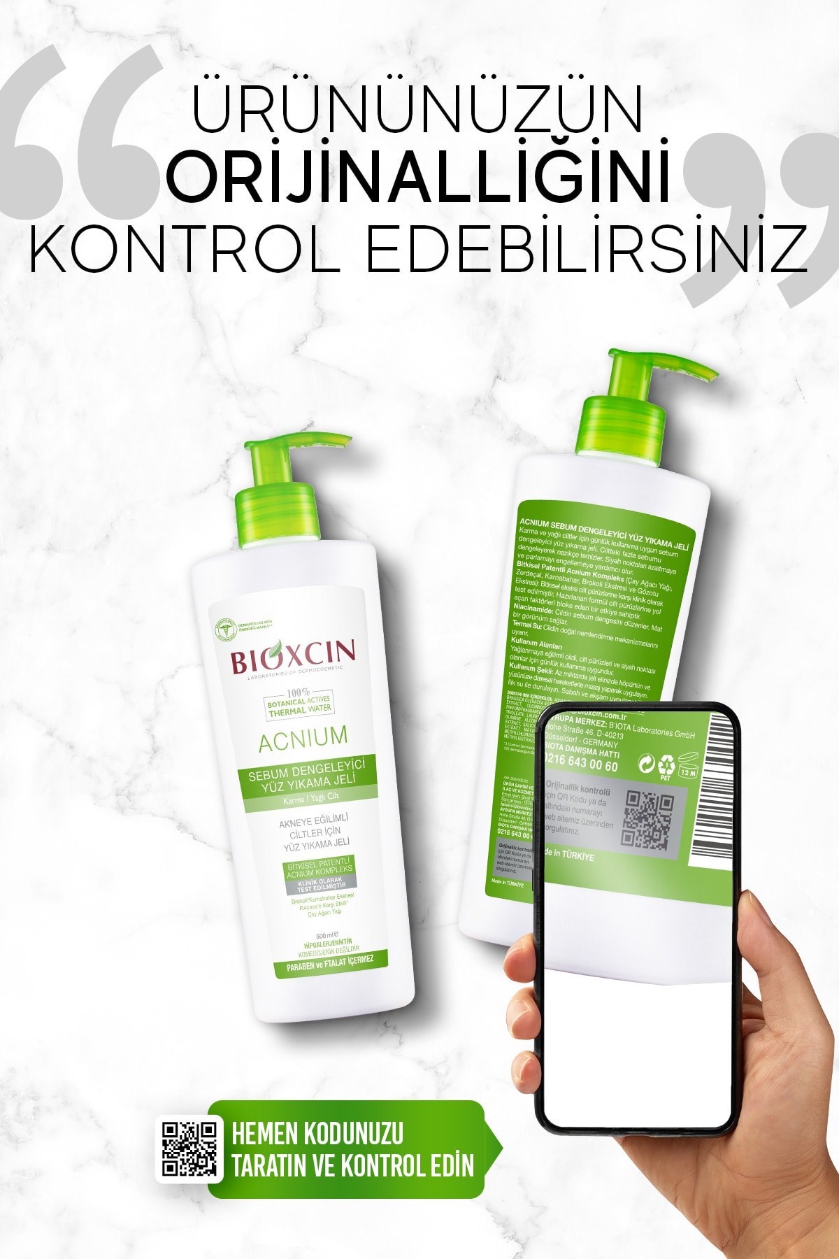 BİOXCİNYÜZ TEMİZLEYİCİLERBioxcin Acnium Sebum Dengeleyici Yüz Yıkama Jeli 500 ml