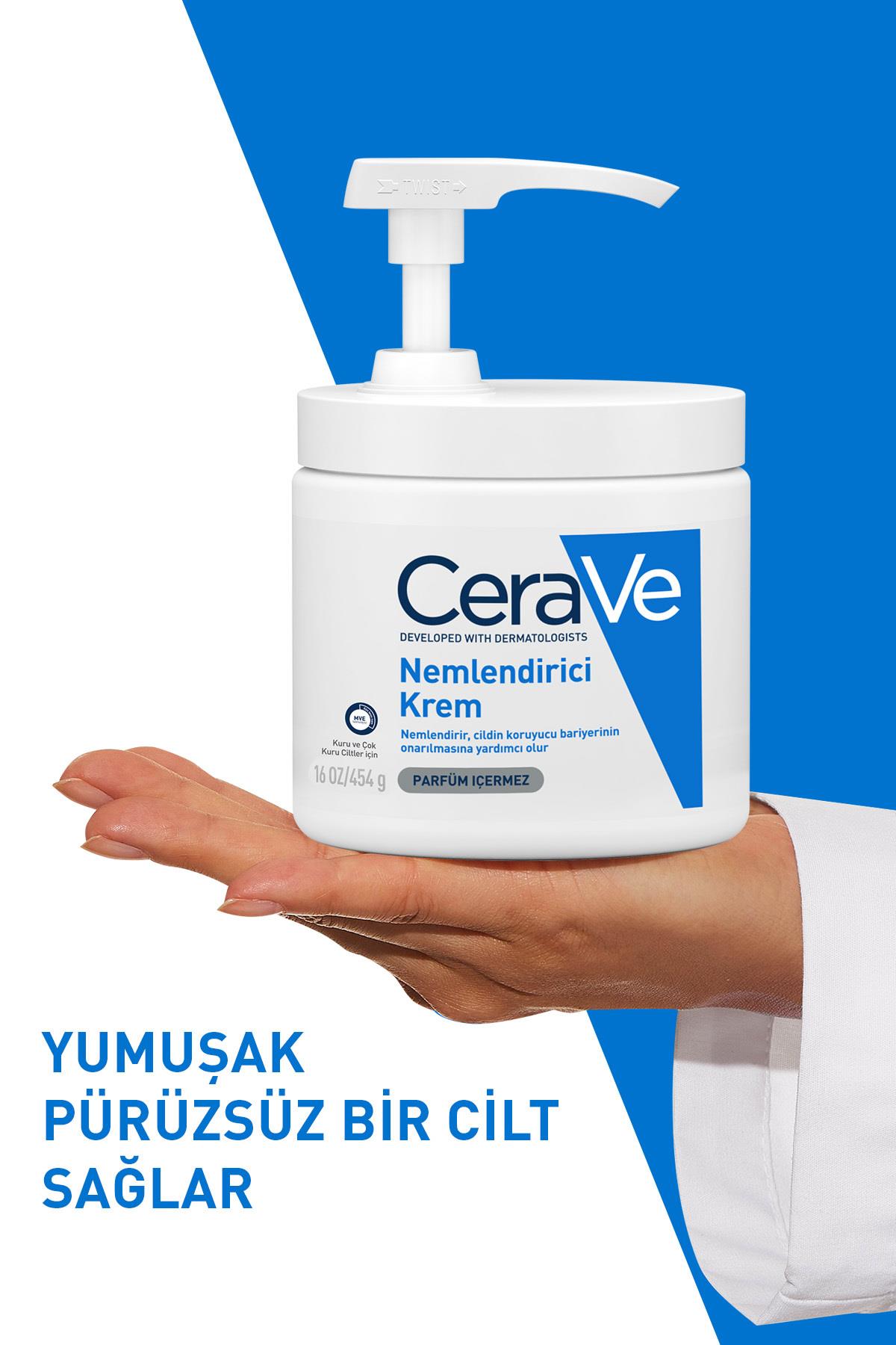 CERAVEVÜCUT NEMLENDİRİCİLERCeraVe Nemlendirici Yüz Ve Vücut Kremi - Kuru Ciltler İçin Seramid Ve Hyalüronik Asit İçerikli 454 gr - Pompalı