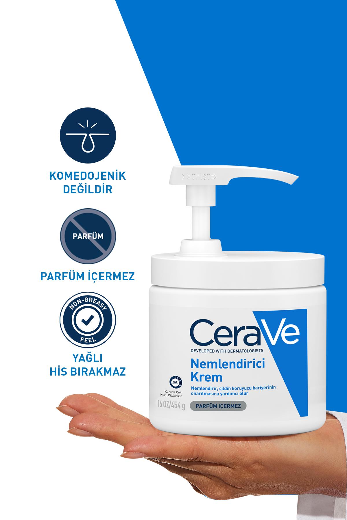 CERAVEVÜCUT NEMLENDİRİCİLERCeraVe Nemlendirici Yüz Ve Vücut Kremi - Kuru Ciltler İçin Seramid Ve Hyalüronik Asit İçerikli 454 gr - Pompalı