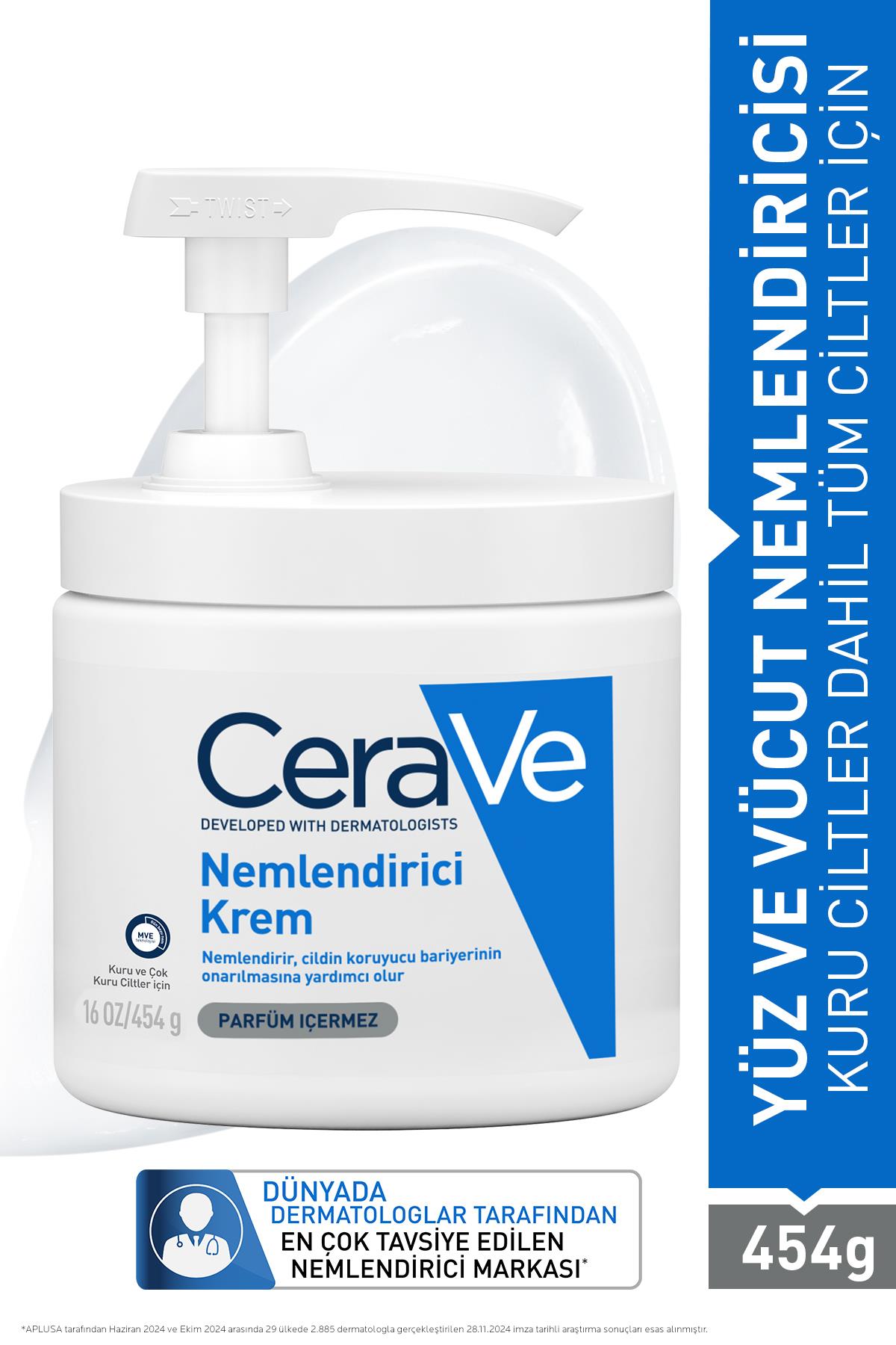 CERAVEVÜCUT NEMLENDİRİCİLERCeraVe Nemlendirici Yüz Ve Vücut Kremi - Kuru Ciltler İçin Seramid Ve Hyalüronik Asit İçerikli 454 gr - Pompalı