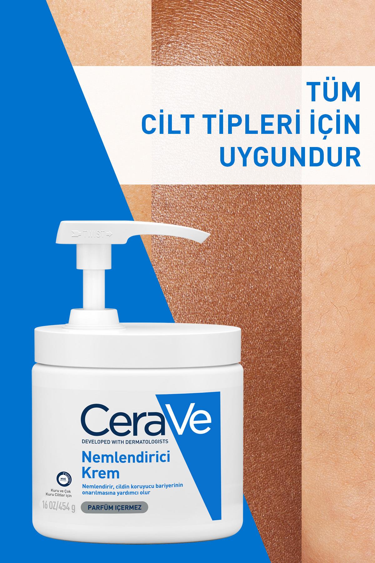 CERAVEVÜCUT NEMLENDİRİCİLERCeraVe Nemlendirici Yüz Ve Vücut Kremi - Kuru Ciltler İçin Seramid Ve Hyalüronik Asit İçerikli 454 gr - Pompalı