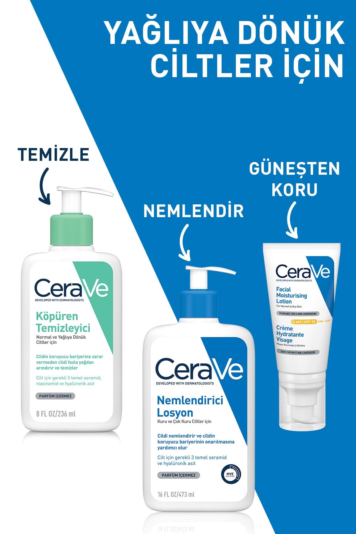 CERAVEYÜZ TEMİZLEYİCİLERCeraVe Normal Ve Yağlı Ciltler İçin Köpüren Temizleyici 236 ml