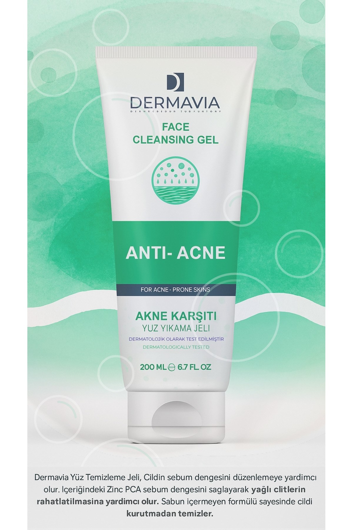DERMAVIAYÜZ TEMİZLEYİCİLERDermavia Akne karşıtı Salisilik Asitli Parfümsüz Cilt Temizleyici Yüz Yıkama Jeli 200 ml
