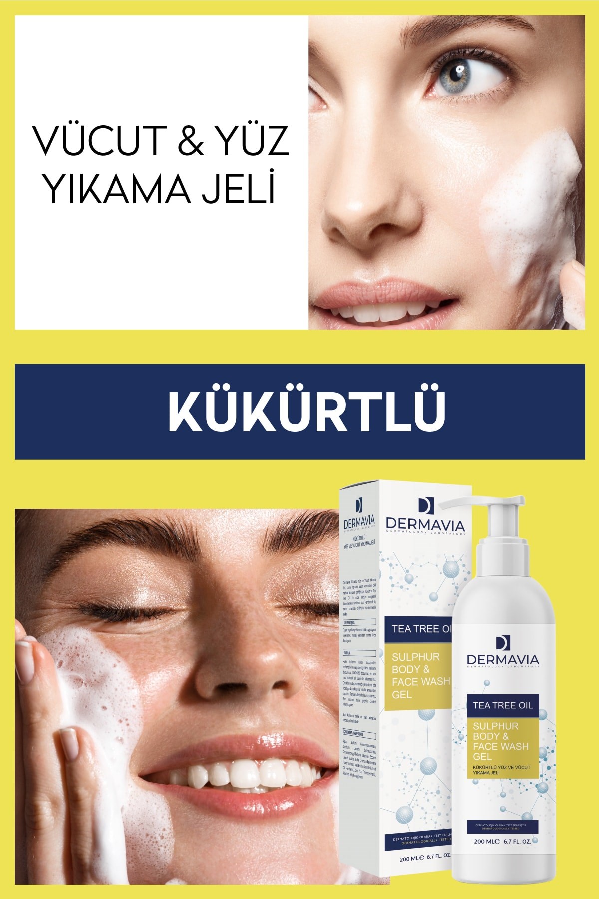 DERMAVIAYÜZ TEMİZLEYİCİLERDermavia Kükürtlü Yüz ve Vücut Yıkama Jeli 200 ml