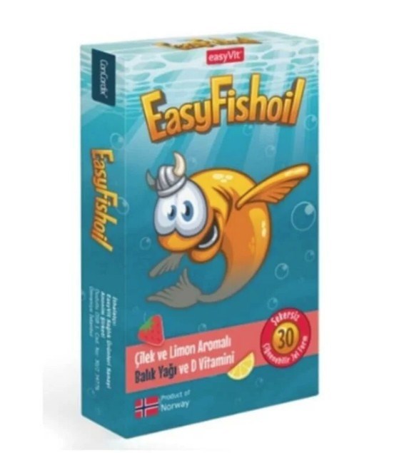 EASYVİTVİTAMİN-MİNERALLEREasyvit EasyFishoil Çocuk Çilek ve Limon Aromalı 30 Çiğneme Tableti