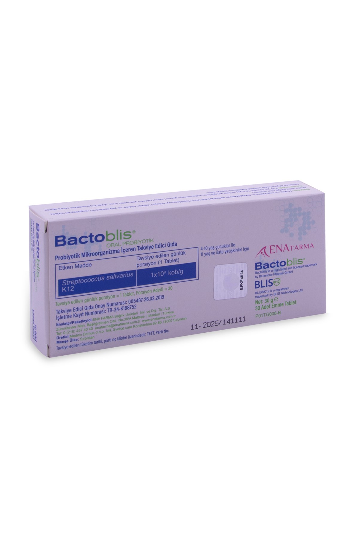 ENAPROBİYOTİKLERBactoblis Probiyotik 30 Tablet