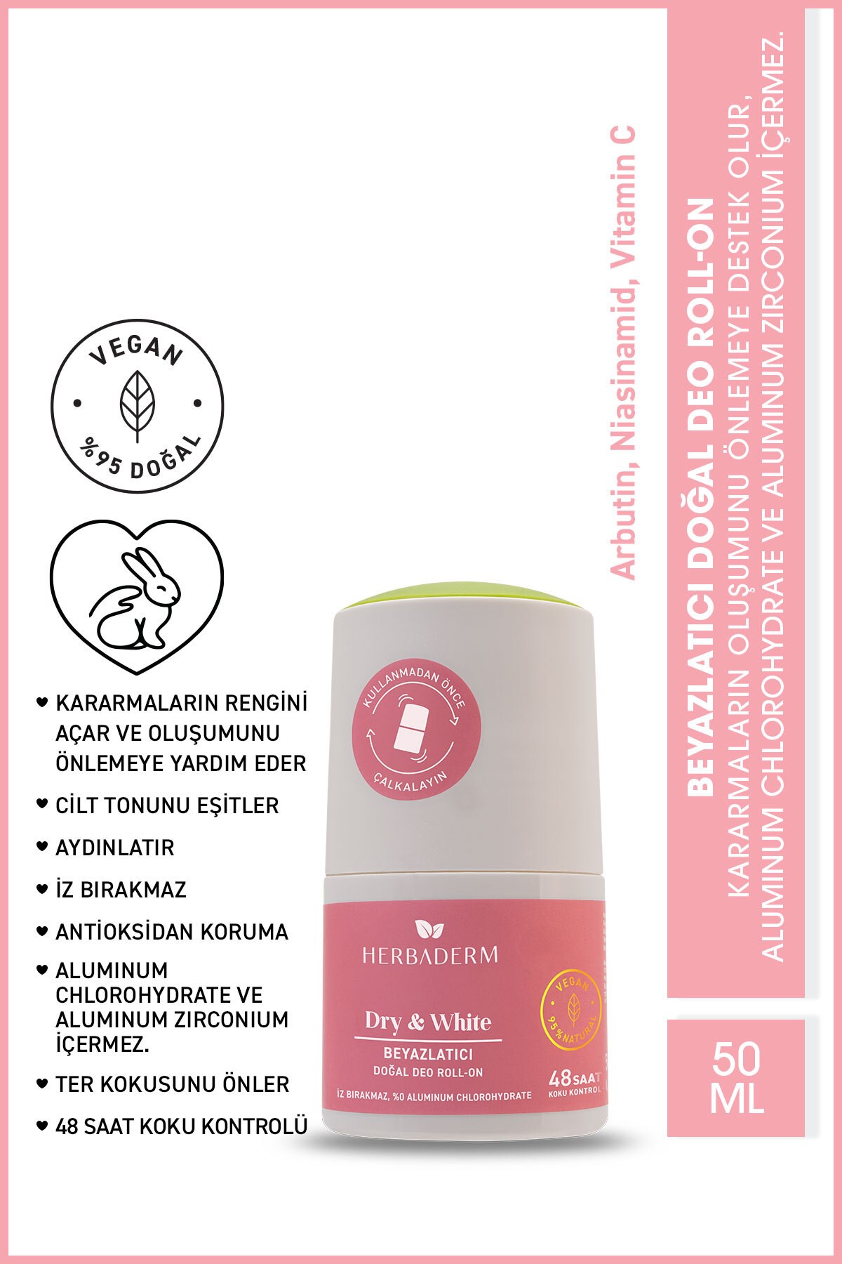 HerbadermDEODORANT & ROLL-ONHerbaderm Dry White Beyazlatıcı Deo Roll On 50 ml