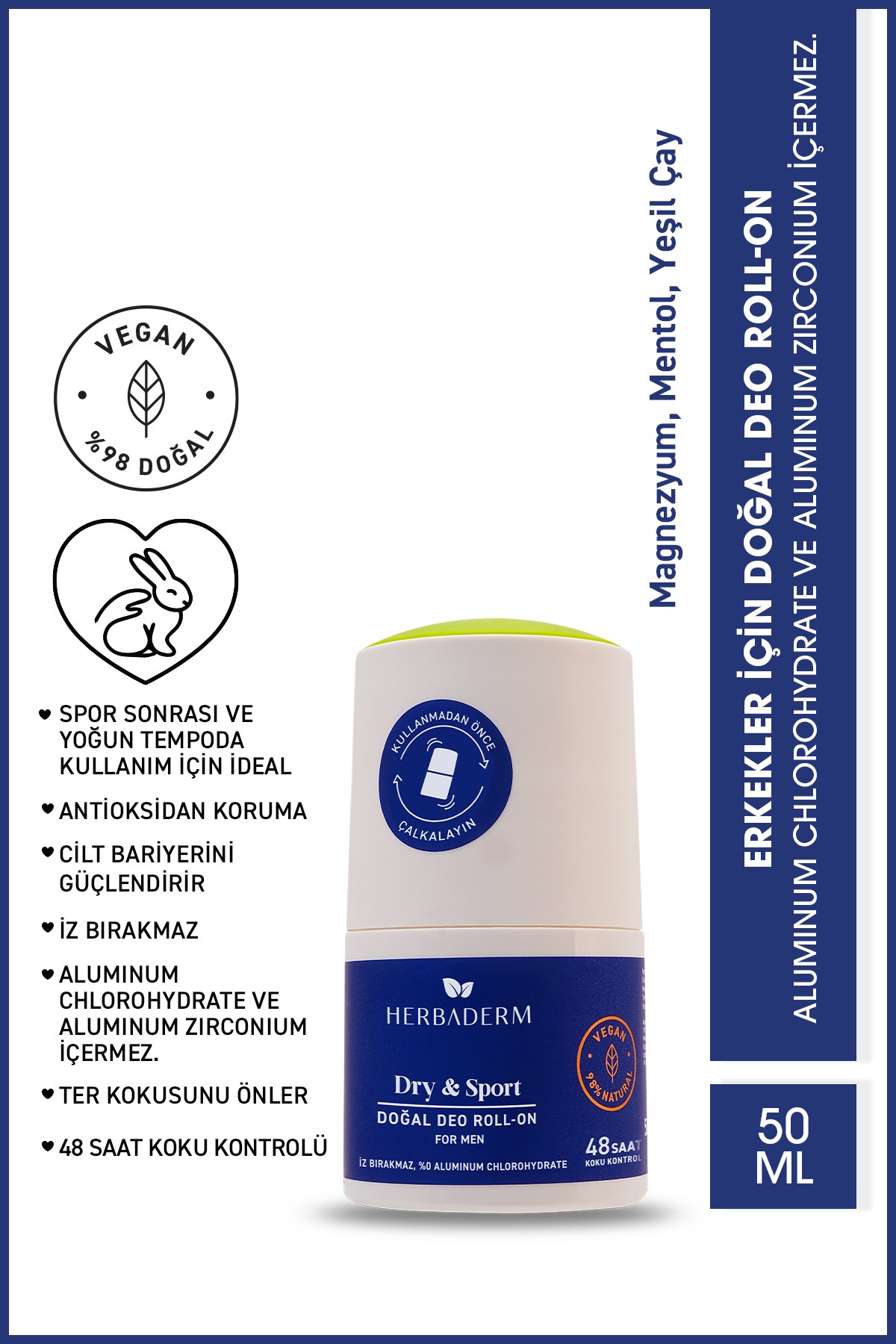 HerbadermDEODORANT & ROLL-ONHerbaderm Dry Sport Doğal Deo Roll On For Men 50 ml
