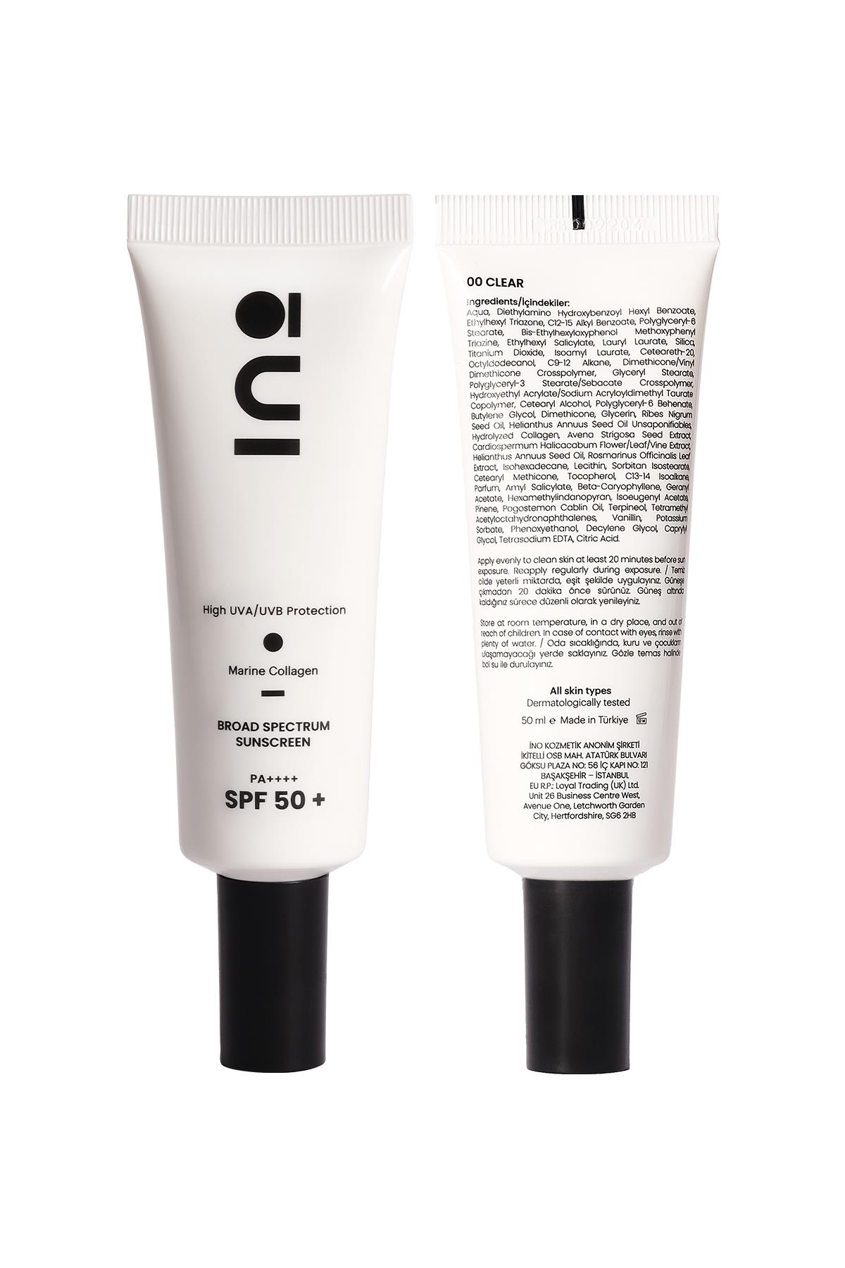 INO BeautyYÜZ GÜNEŞ ÜRÜNLERİIno Beauty Broad Spectrum SPF 50+ Yüksek Korumalı Güneş Kremi - 00 Clear 50 ml