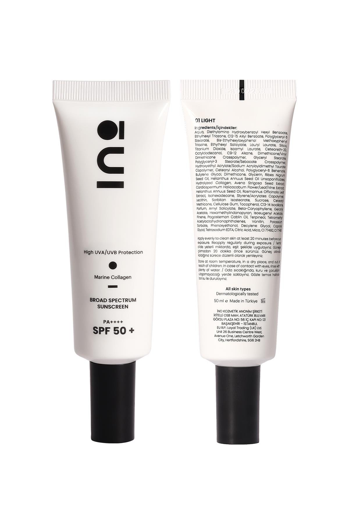 INO BeautyYÜZ GÜNEŞ ÜRÜNLERİIno Beauty Broad Spectrum SPF 50+ Yüksek Korumalı Güneş Kremi - 01 Light 50 ml