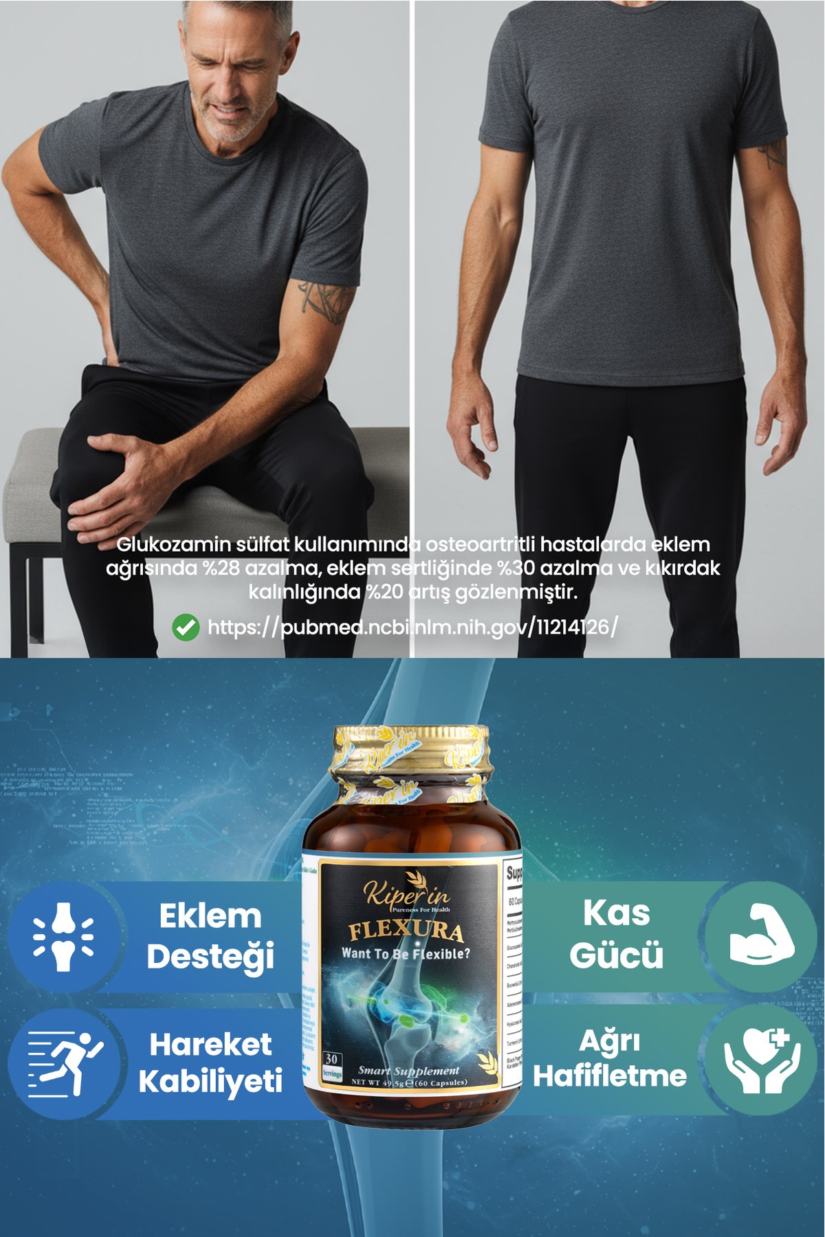 KİPERİNEKLEM SAĞLIĞI ÜRÜNLERİKiperin Flexura Glukozamin, MSM, Kondroitin, Akgünlük, SAM-e, Hyaluronik Asit 60 Kapsül
