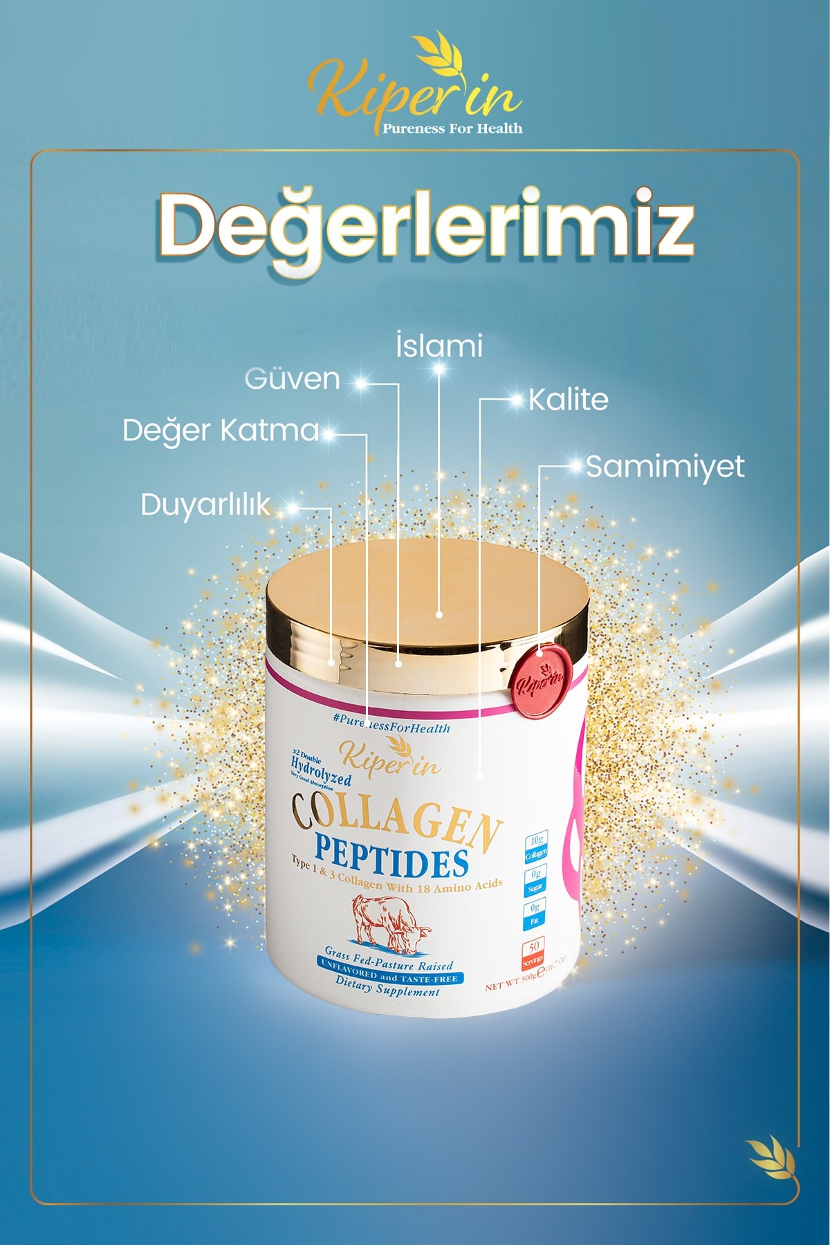 KİPERİNKOLAJENLERKiperin Collagen Toz Kolajen Peptitleri İçeren Diyet Takviyesi 500 gr