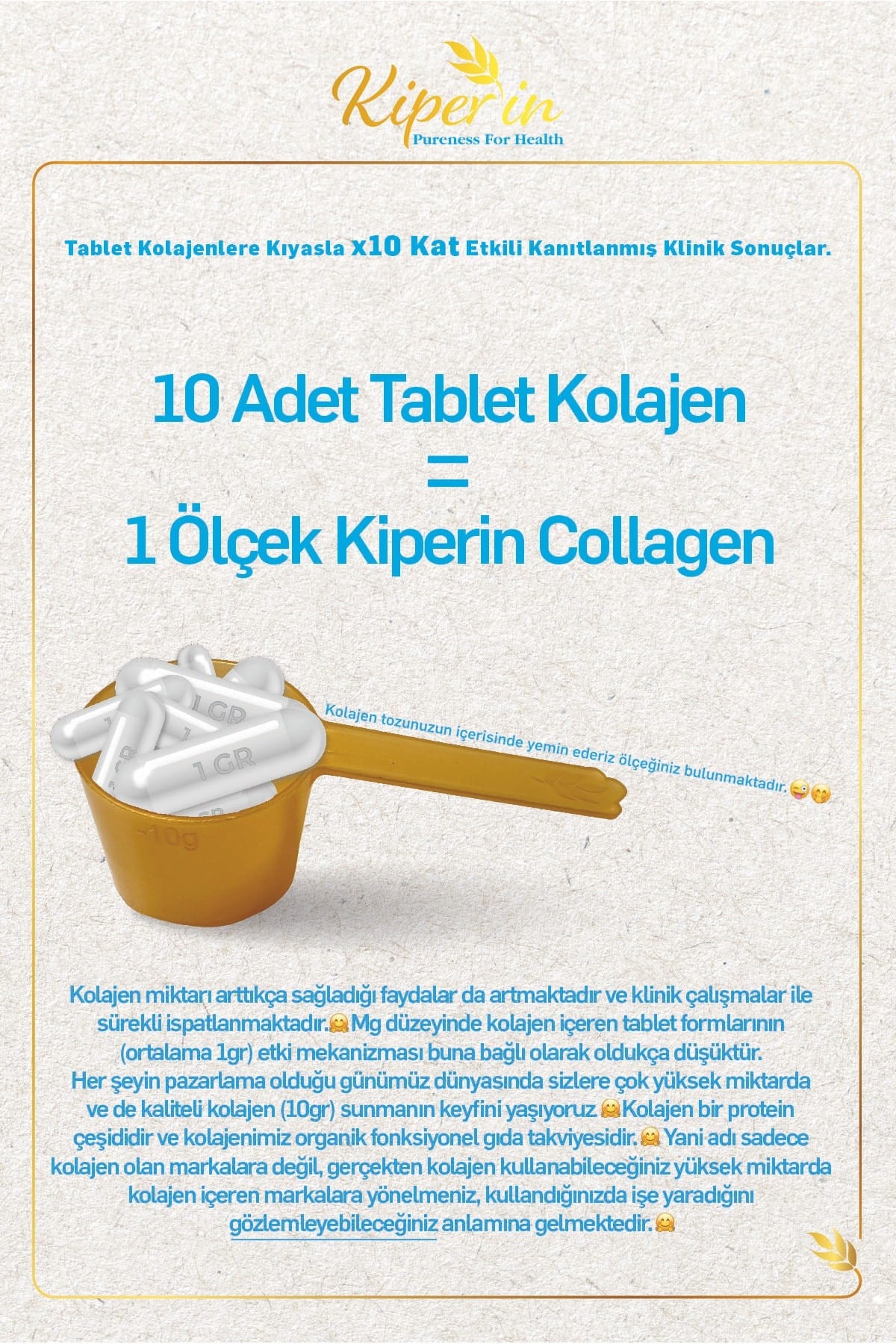 KİPERİNKOLAJENLERKiperin Collagen Toz Kolajen Peptitleri İçeren Diyet Takviyesi 500 gr