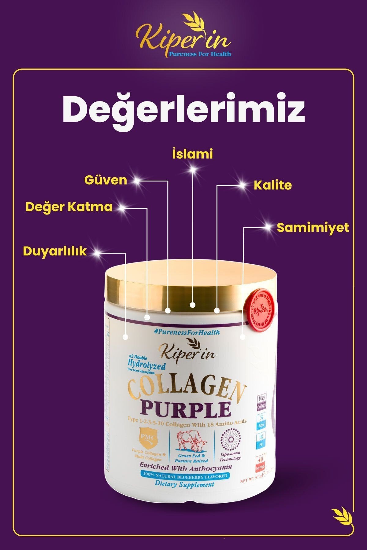 KİPERİNKOLAJENLERKiperin Purple Mor Collagen Toz 40 Günlük 575 gr