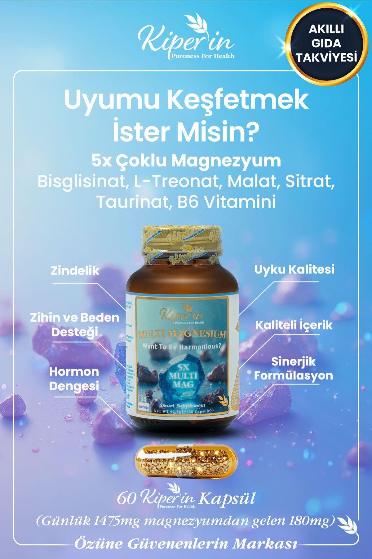 KİPERİNVİTAMİN-MİNERALLERKiperin 5x Çoklu Magnezyum Taurat Bisglisinat Malat Sitrat L-Treonat Akıllı Gıda Takviyesi 60 Kapsül