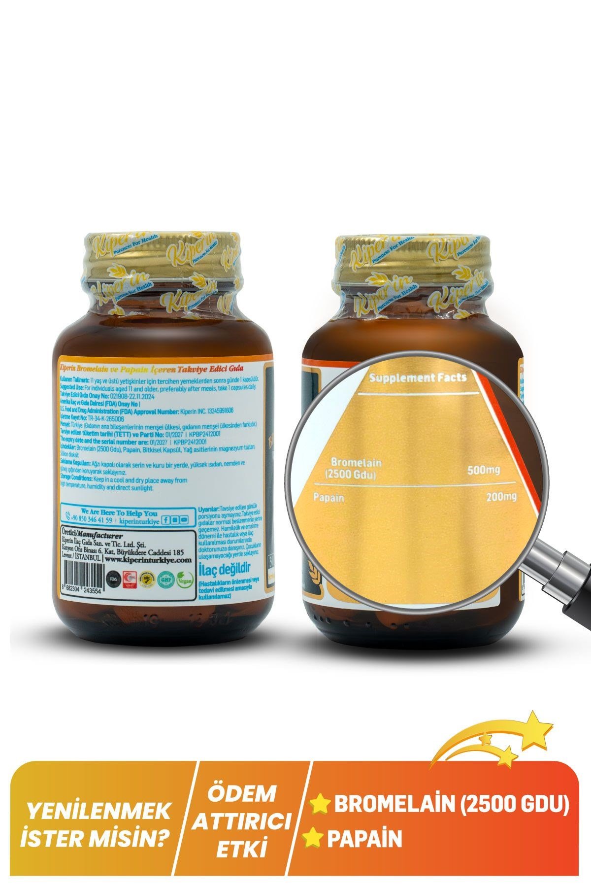 KİPERİNVİTAMİN-MİNERALLERKiperin Bromelain+ Papain 30 Kapsül