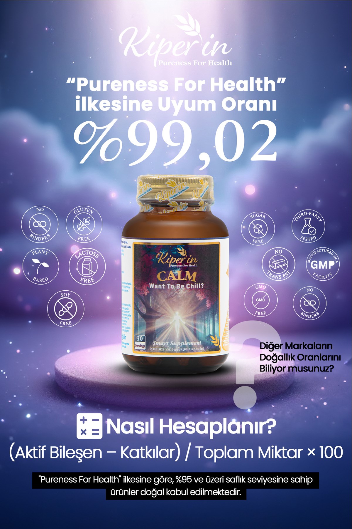 KİPERİNVİTAMİN-MİNERALLERKiperin Calm Relax Passiflora Safran Valerian HTP İçeren Akıllı Gıda Takviyesi 30 Kapsül