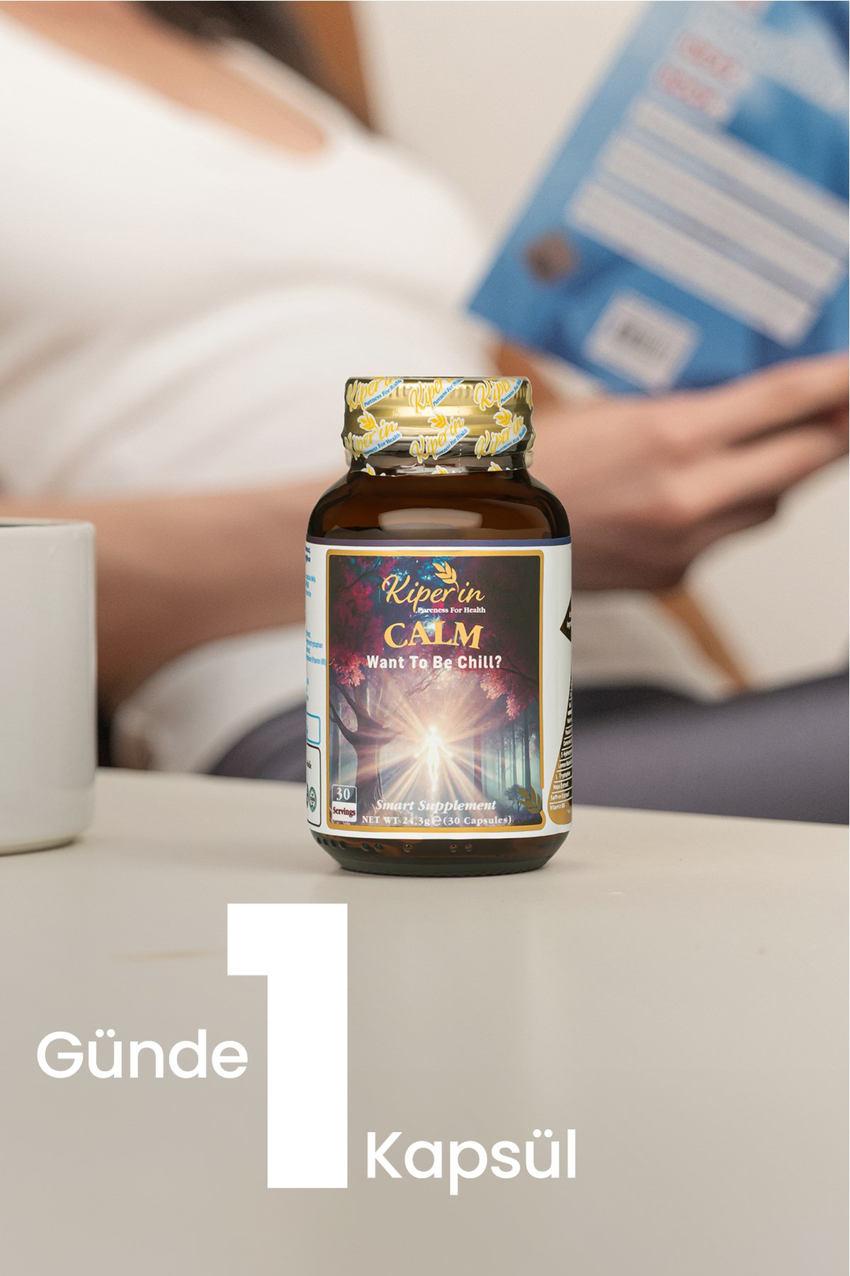 KİPERİNVİTAMİN-MİNERALLERKiperin Calm Relax Passiflora Safran Valerian HTP İçeren Akıllı Gıda Takviyesi 30 Kapsül