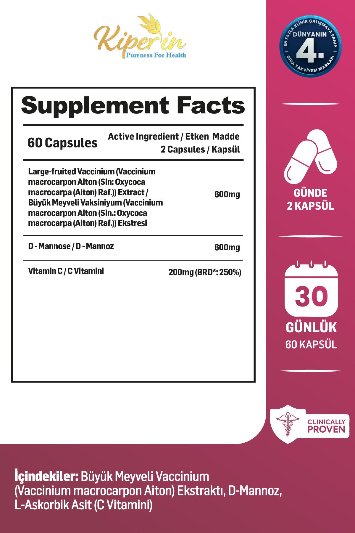 KİPERİNVİTAMİN-MİNERALLERKiperin Cranberry D-Mannoz Vitamin C 60 Kapsül