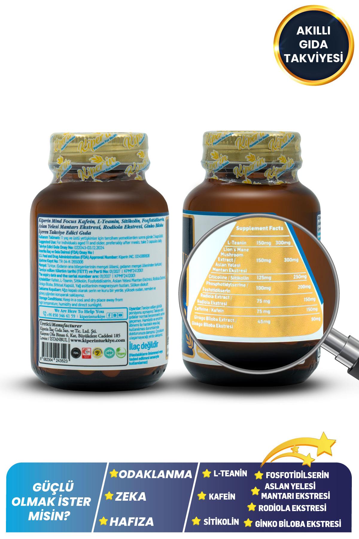 KİPERİNVİTAMİN-MİNERALLERKiperin Mind Focus Aslan Yelesi Mantarı, Sitikolin, Rhodiola, L-Theanin 60 Kapsül