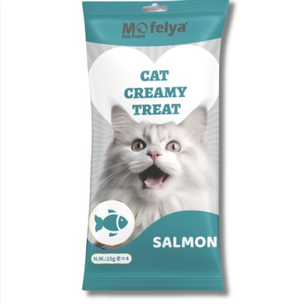 MOFELYASEVİMLİ DOSTLARIMIZMofelya Yüksek Proteinli Somonlu Krem Kedi Ödül Maması 15 gr 4'lü