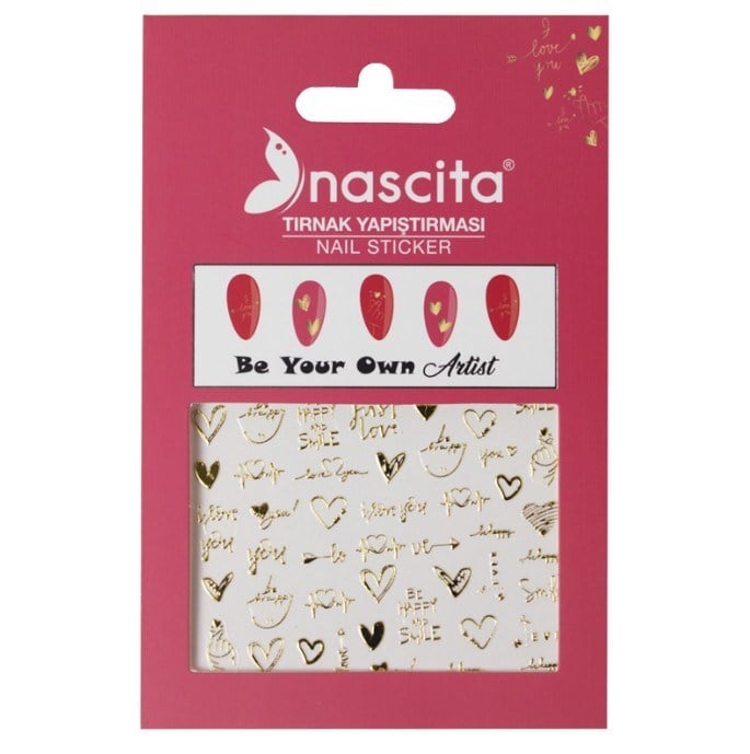 NascitaTIRNAK ÜRÜNLERİNascita Tırnak Üstü Sticker Gold Kalp Temalı