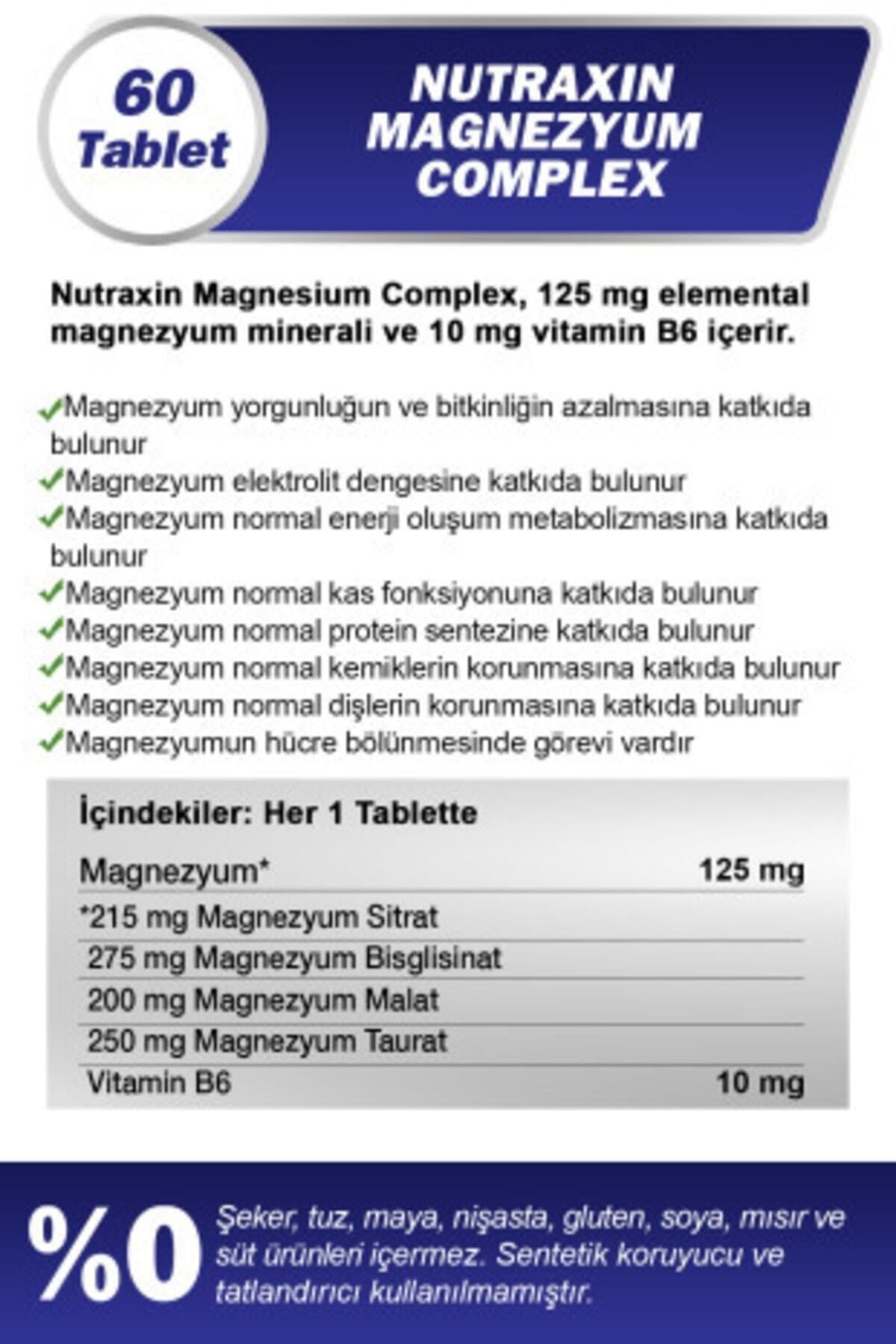 NUTRAXINVİTAMİN-MİNERALLERNutraxin Magnesium Complex Vitamin B6 60 Tablet