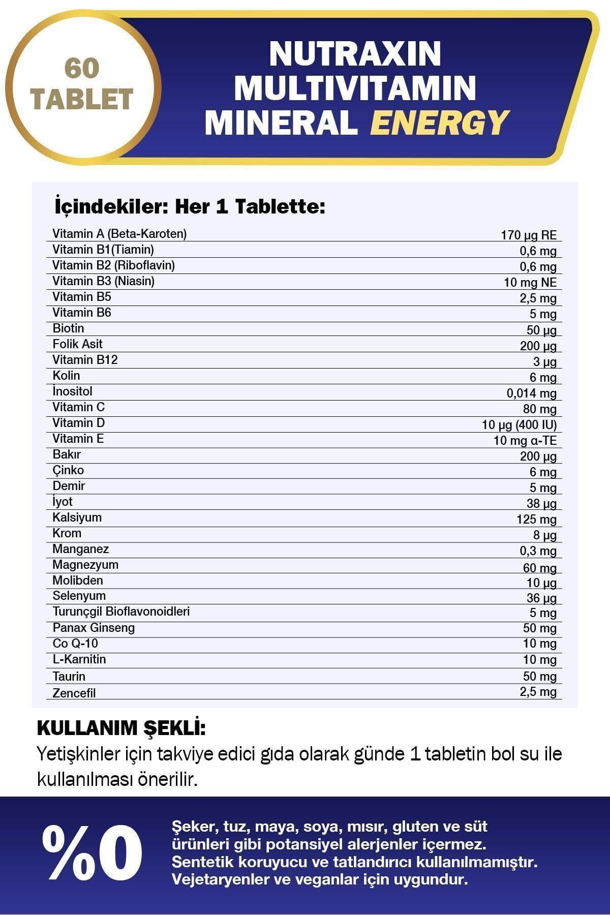 NUTRAXINVİTAMİN-MİNERALLERNutraxin Multivitamin Mineral Energy 60 Tablet