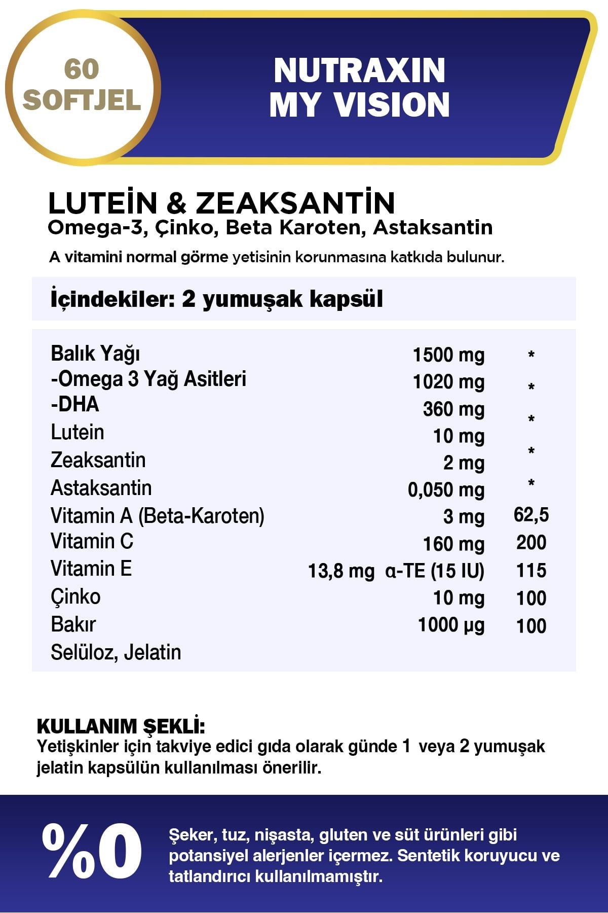 NUTRAXINVİTAMİN-MİNERALLERNutraxin Plus My Vision Göz Vitamini Lutein Zeaksantin 60 Kapsül